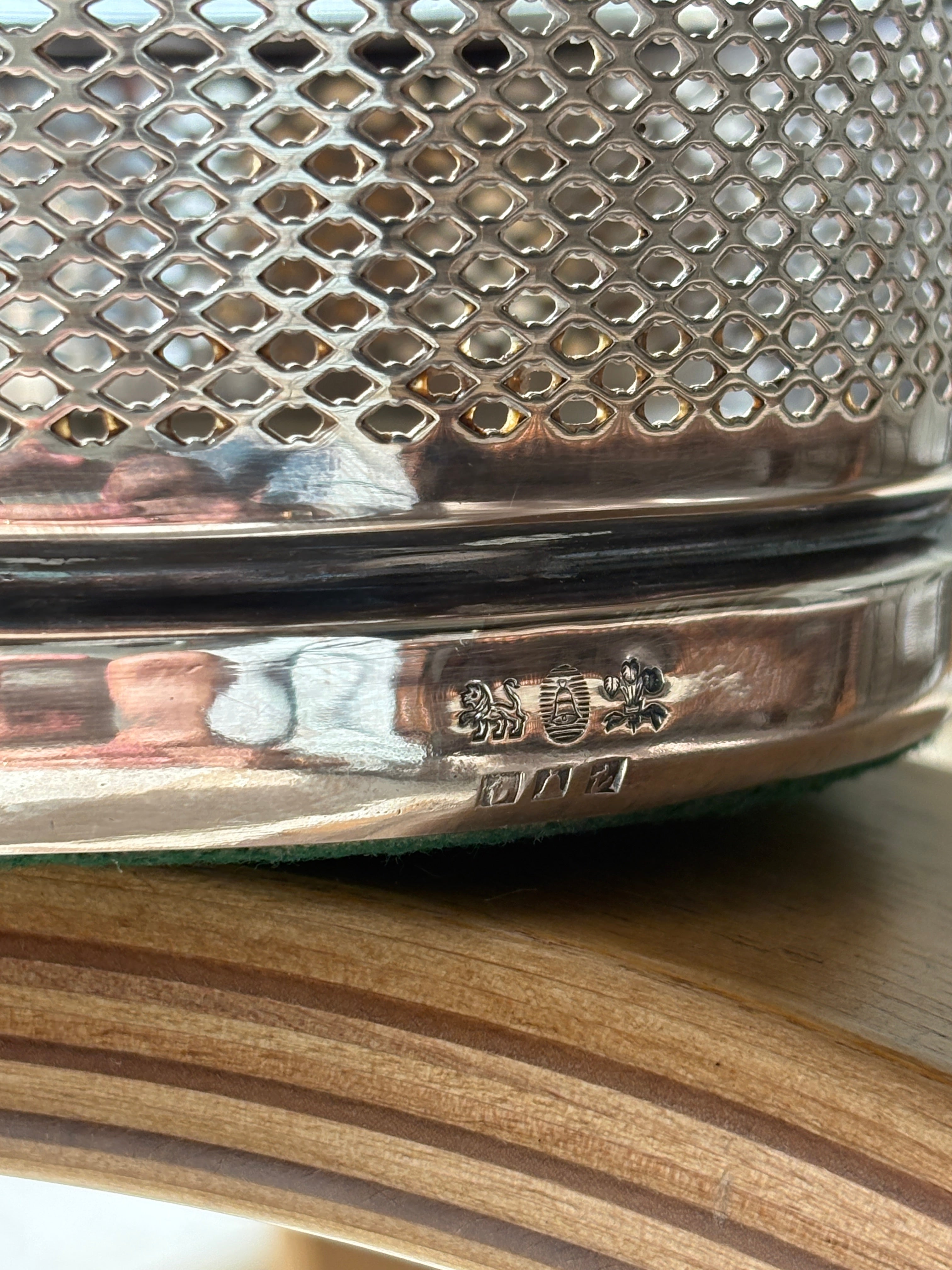 Reticulated & Ornate Bottle Coaster with Wood Interior - Robert Cadmans & Co, Sheffield | Collectors Gene