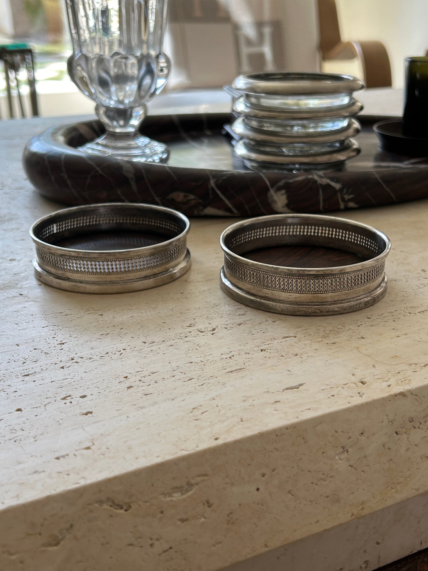 Silver-Plated Bottle Coaster Pair | Collectors Gene Vintage Finds