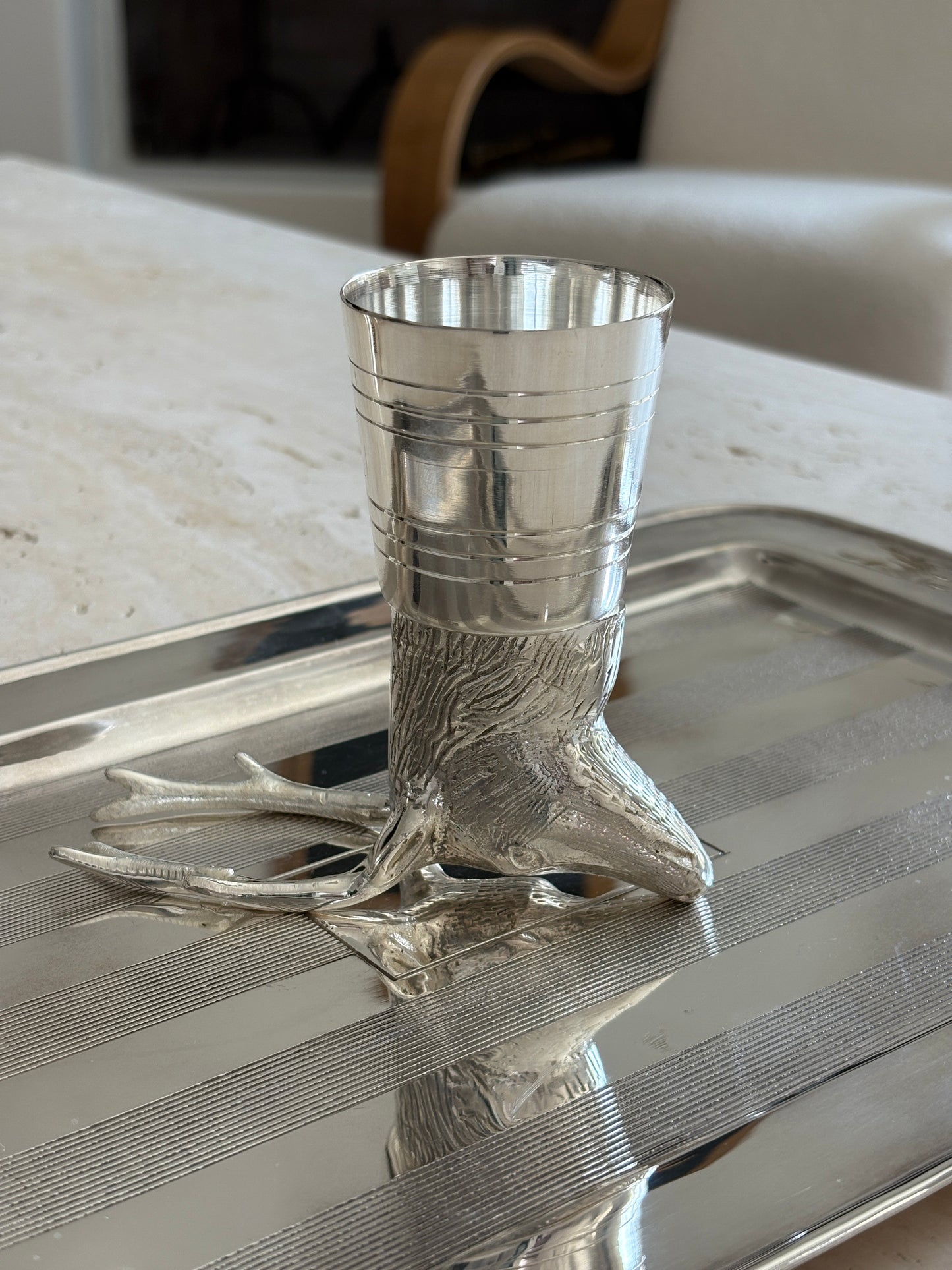 Silver-Plated Brass Stag Stirrup Cup | Collectors Gene Vintage Finds