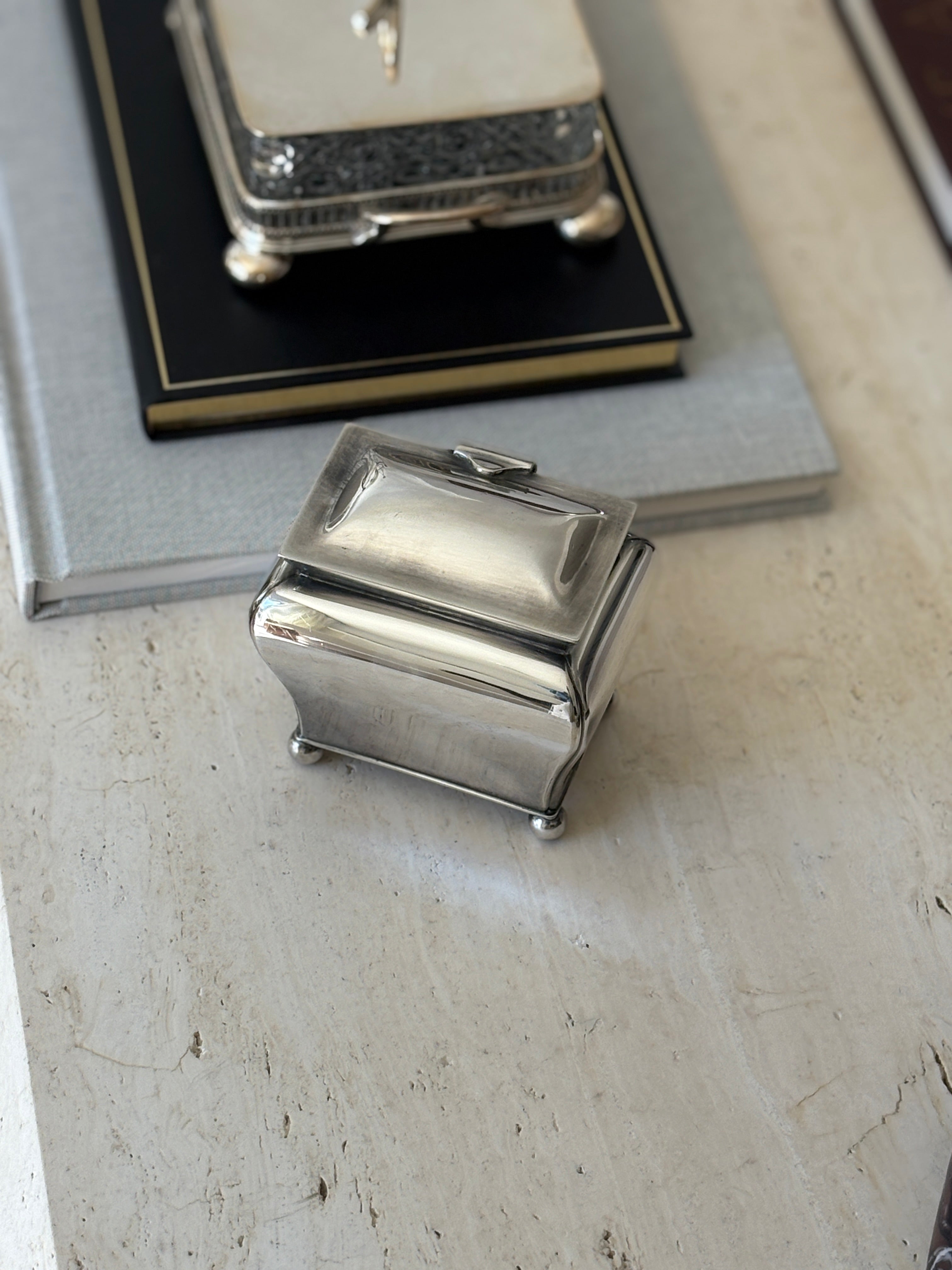 Silver Plated Hinged Tea Caddy Box on Ball Feet | Collectors Gene