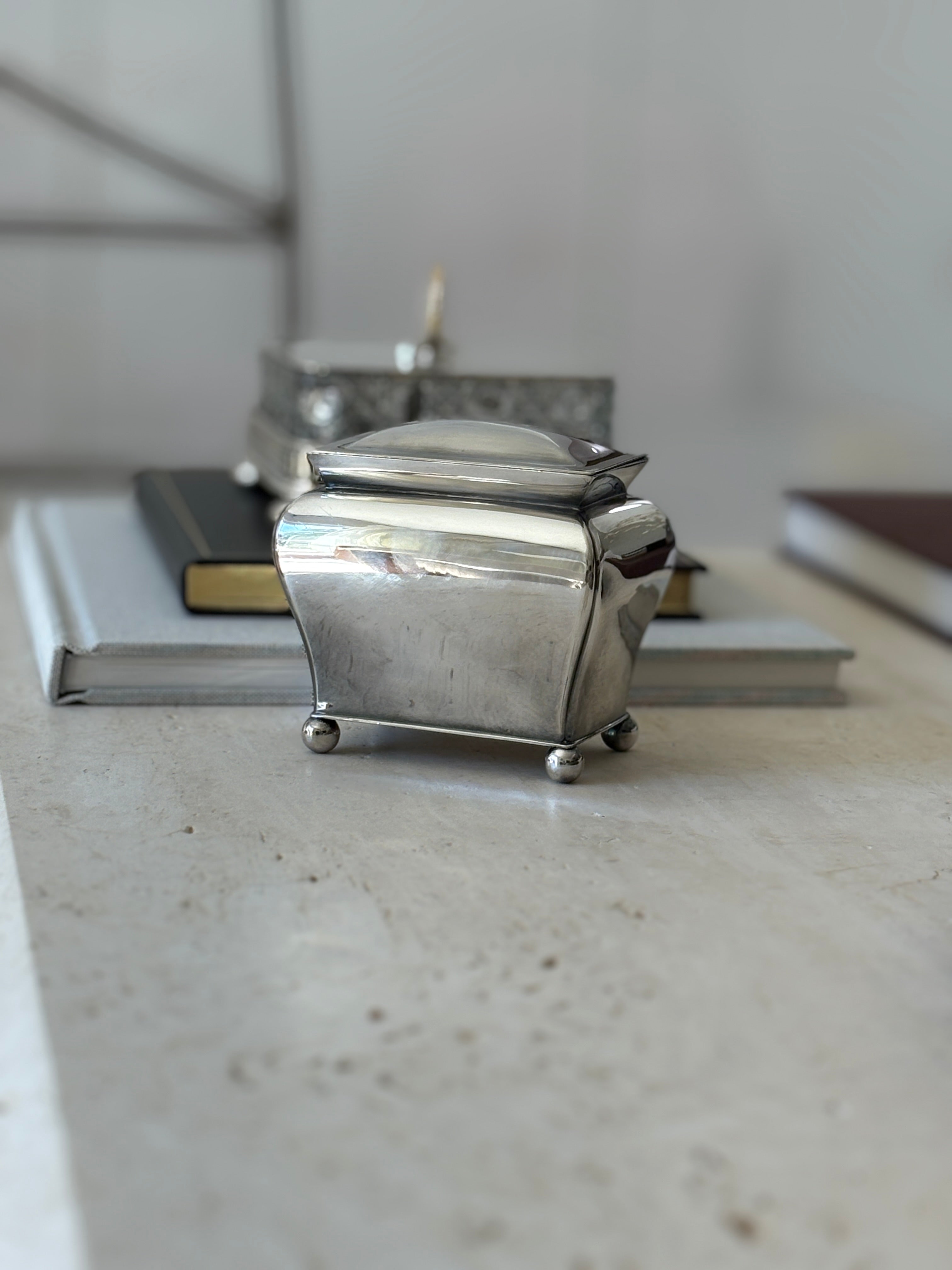 Silver Plated Hinged Tea Caddy Box on Ball Feet | Collectors Gene