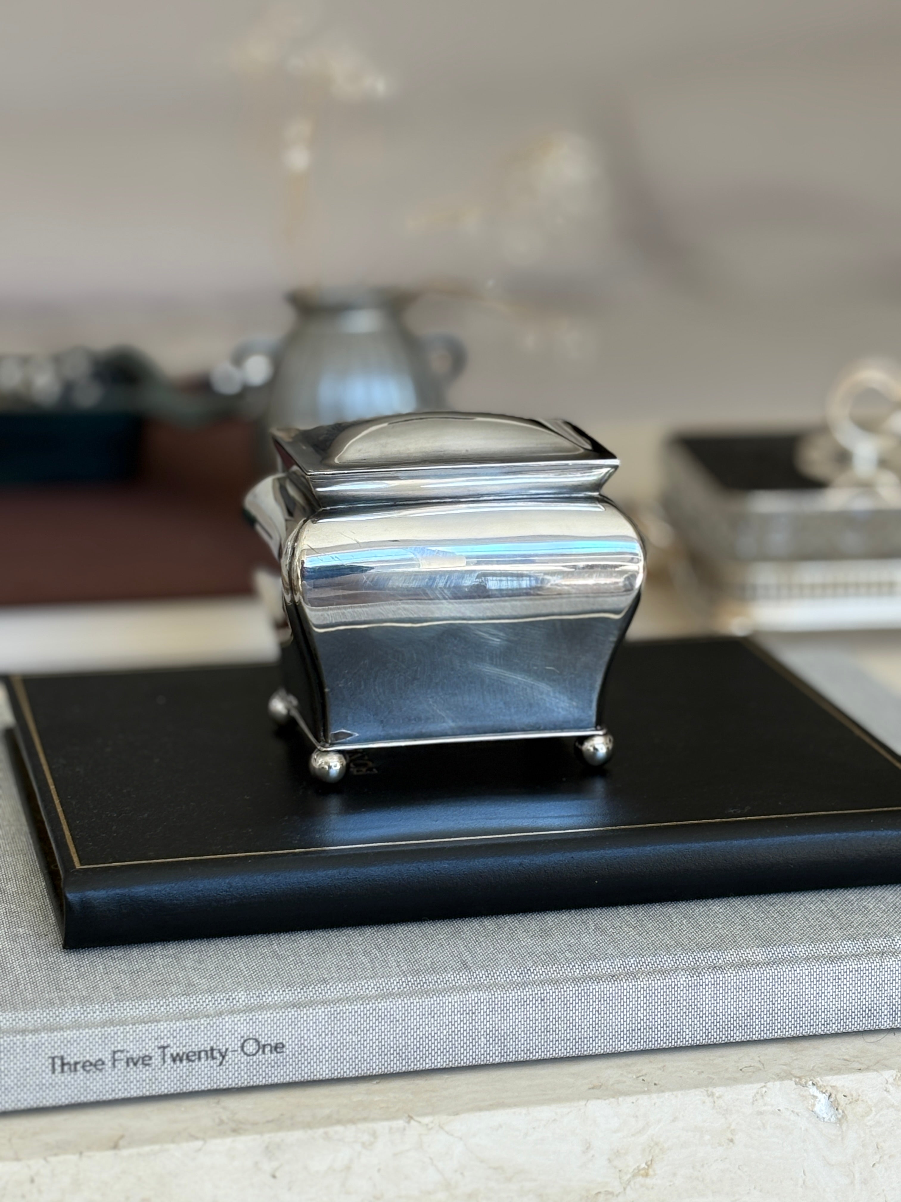Silver Plated Hinged Tea Caddy Box on Ball Feet | Collectors Gene