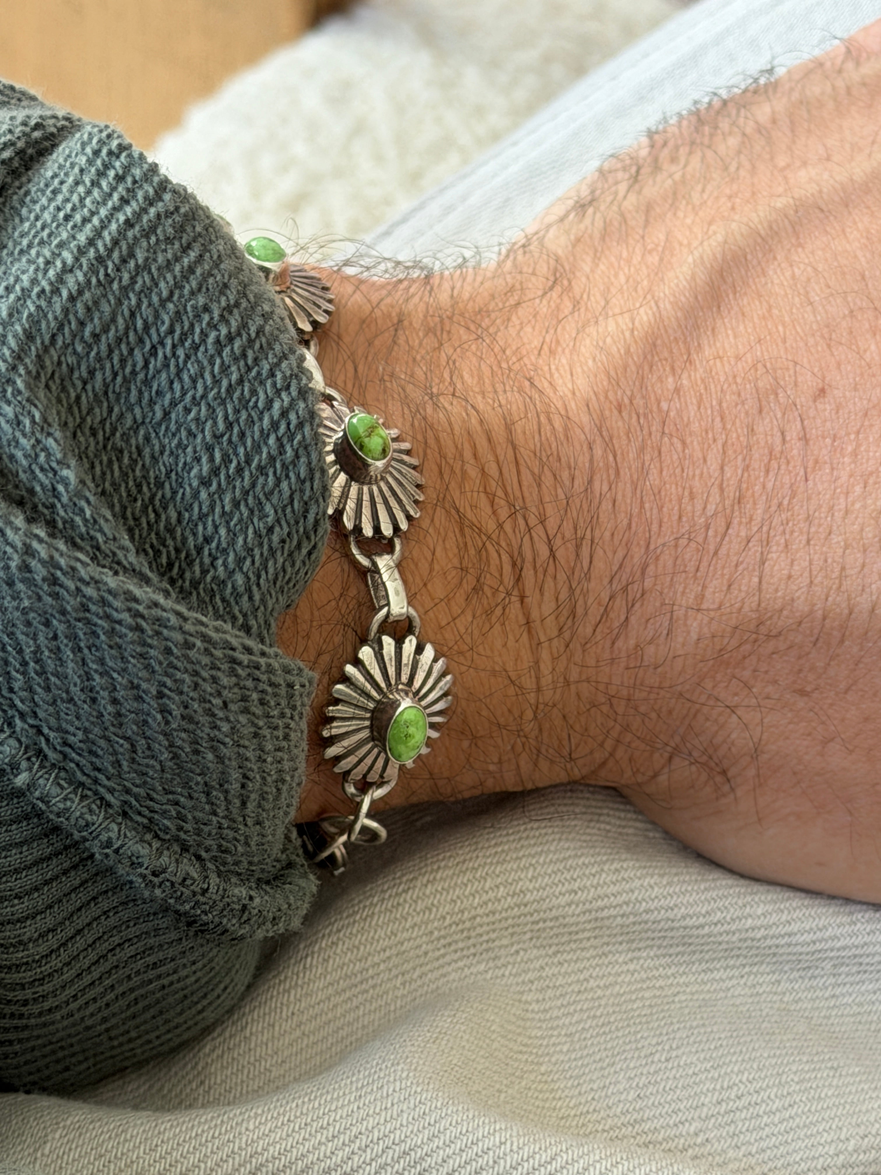 Southwestern Sterling Silver Green Turquoise Concho Bracelet | Collectors Gene