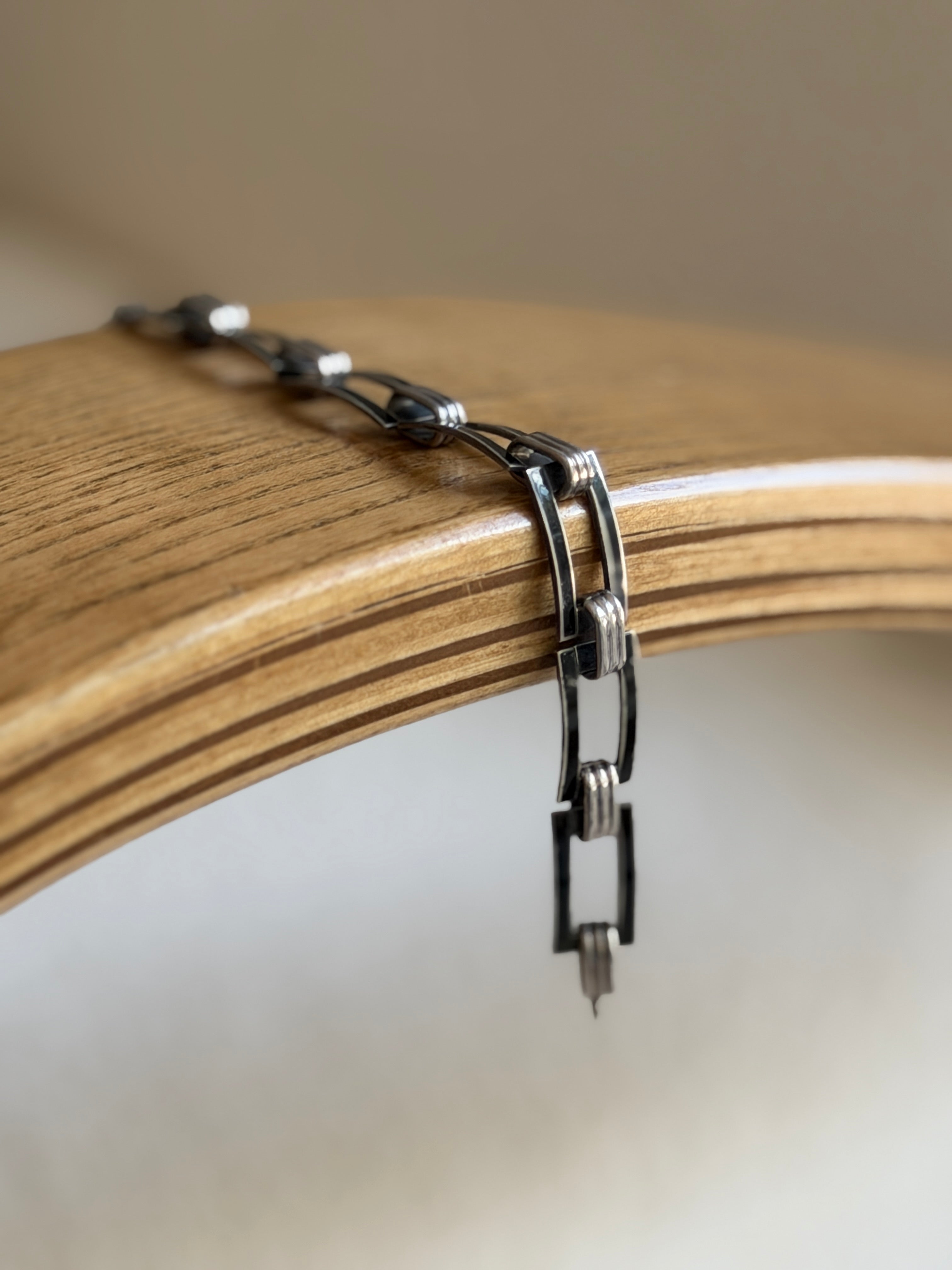Sterling Silver Black Enamel Rectangular Link Bracelet | Collectors Gene