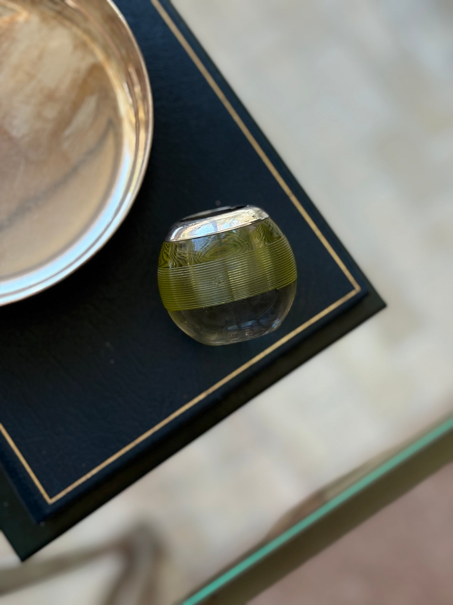 Sterling Silver & Green-Tinted Glass Match Striker | Collectors Gene Vintage Finds