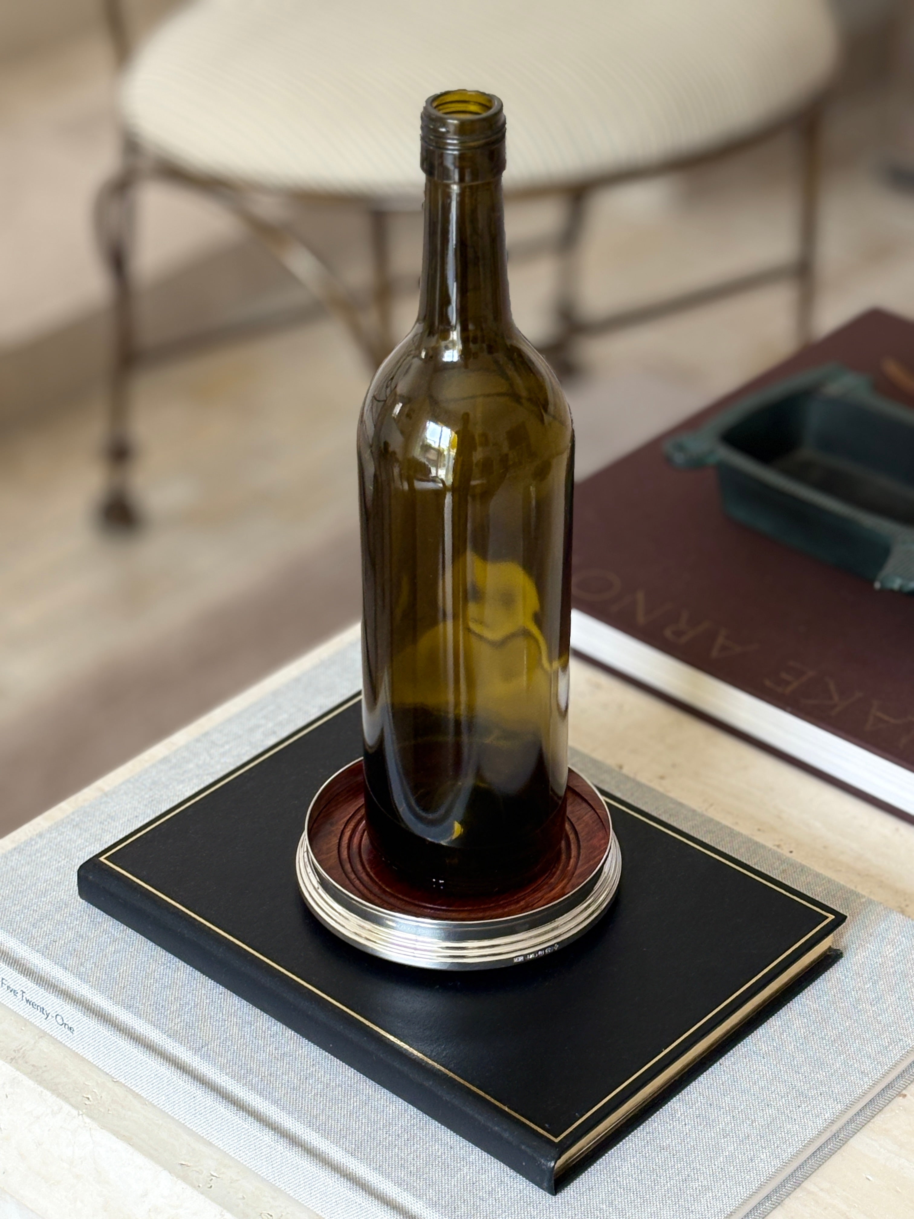 Sterling Silver & Wood Wine Bottle Coaster – Birmingham c. 2000 | Collectors Gene