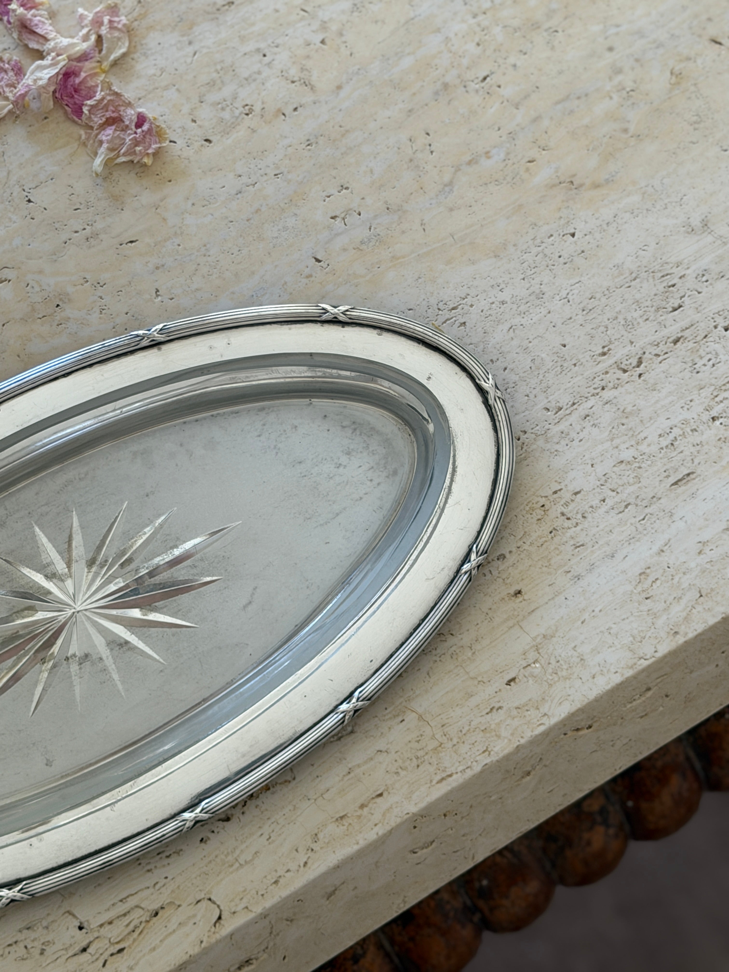 Swedish Grace Elongated Glass Nickel Silver Serving Dish by GAB Sweden | Collectors Gene