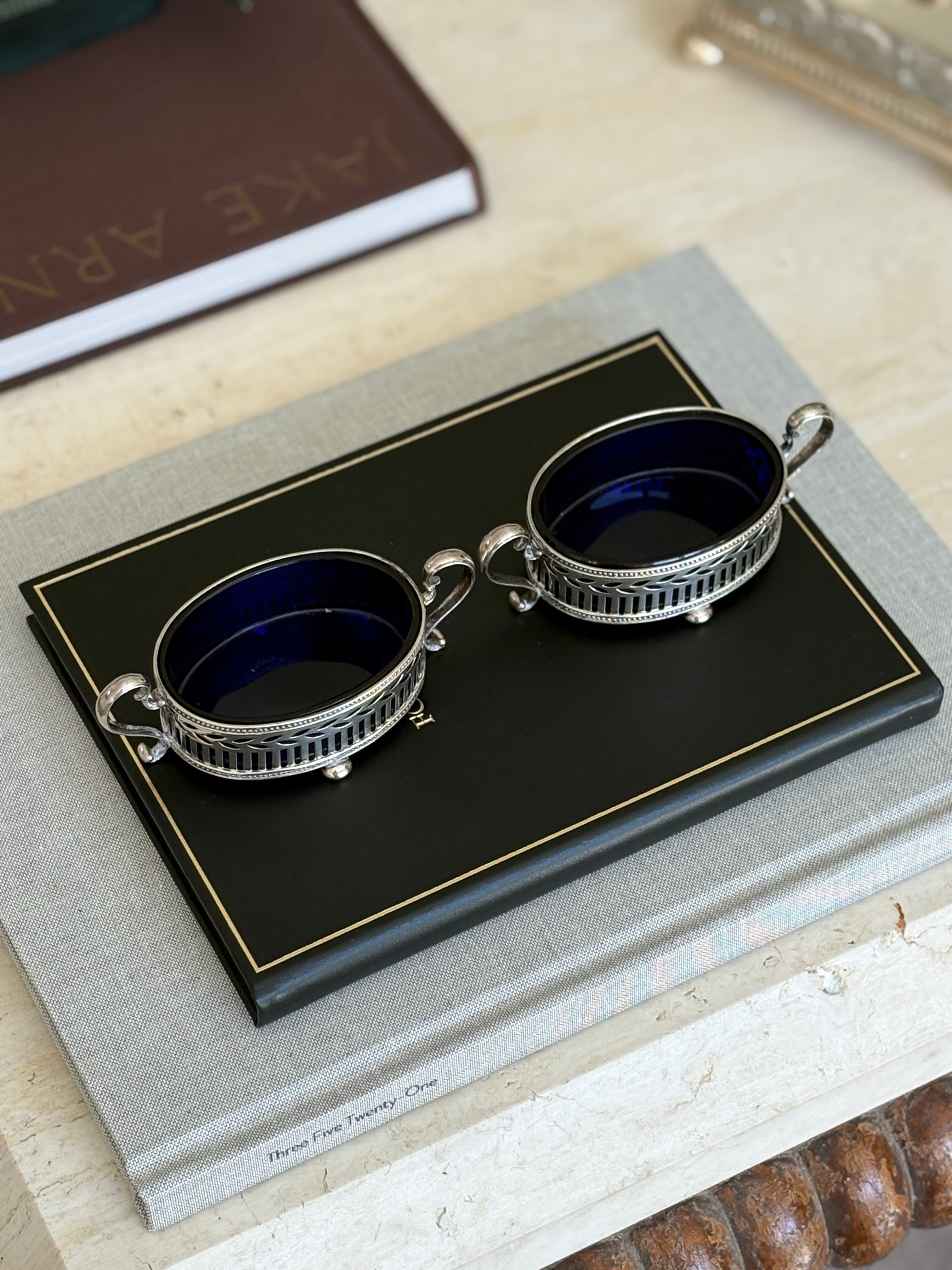 Tiffany & Co. Sterling Silver Pierced Salt Cellars with Cobalt Liners | Collector Gene