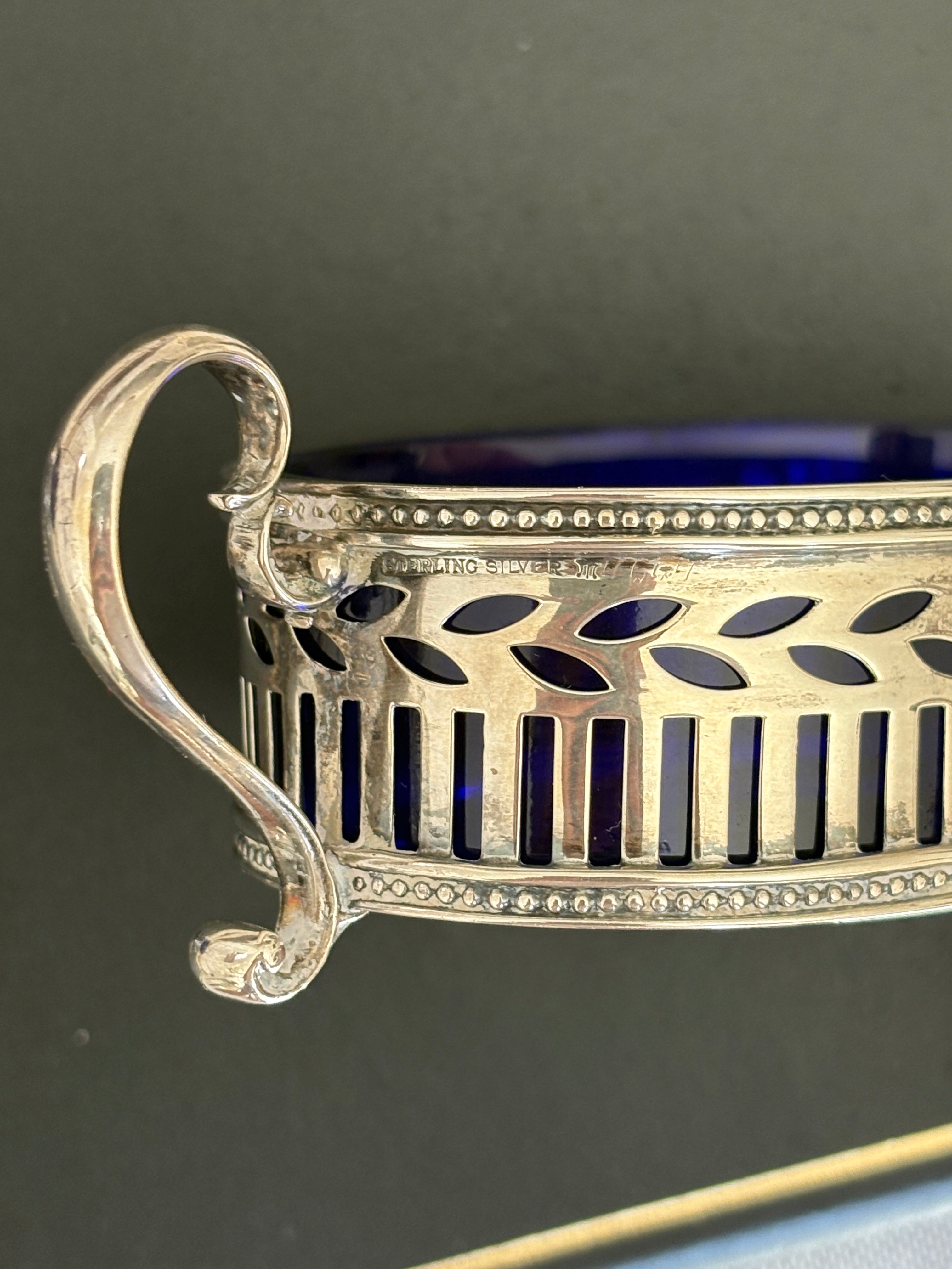 Tiffany & Co. Sterling Silver Pierced Salt Cellars with Cobalt Liners | Collector Gene