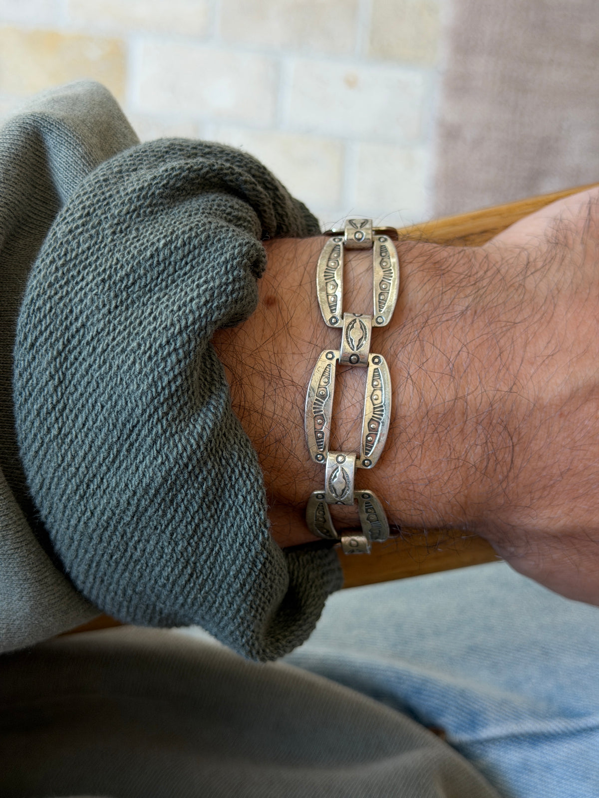 Vintage Sterling Silver Concho Stamped Link Bracelet | Collectors Gene