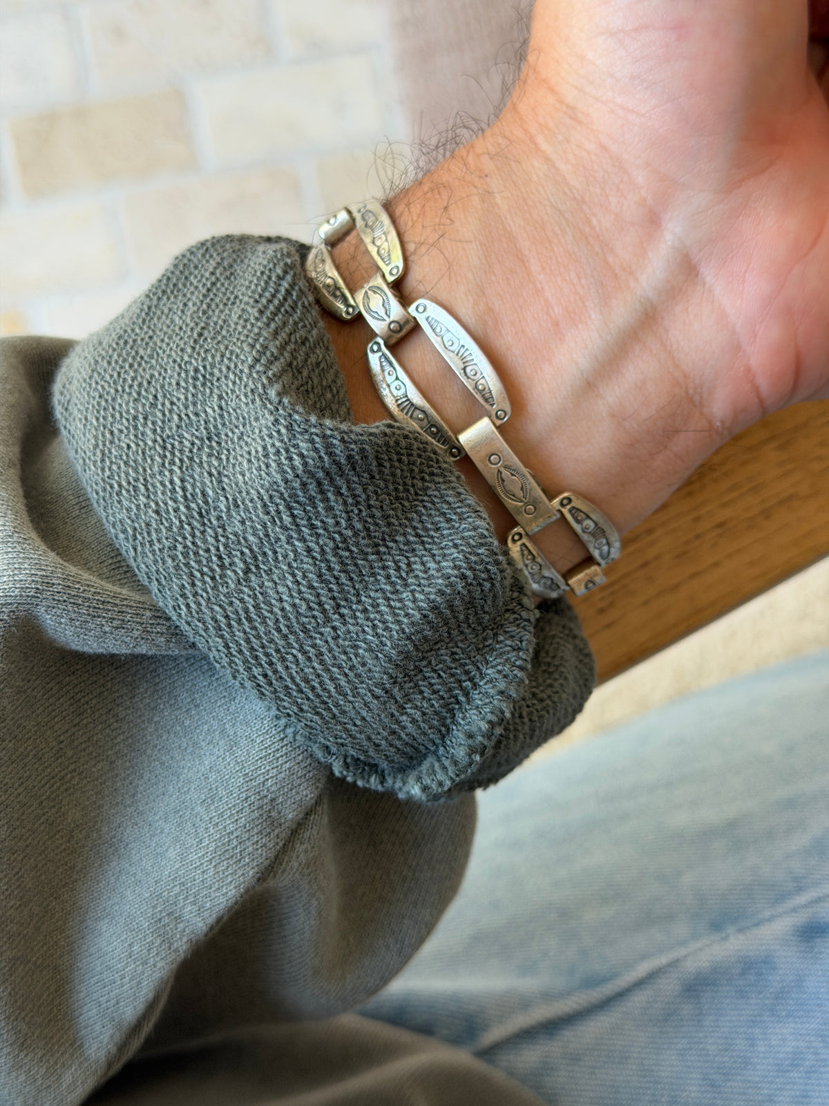 Vintage Sterling Silver Concho Stamped Link Bracelet | Collectors Gene