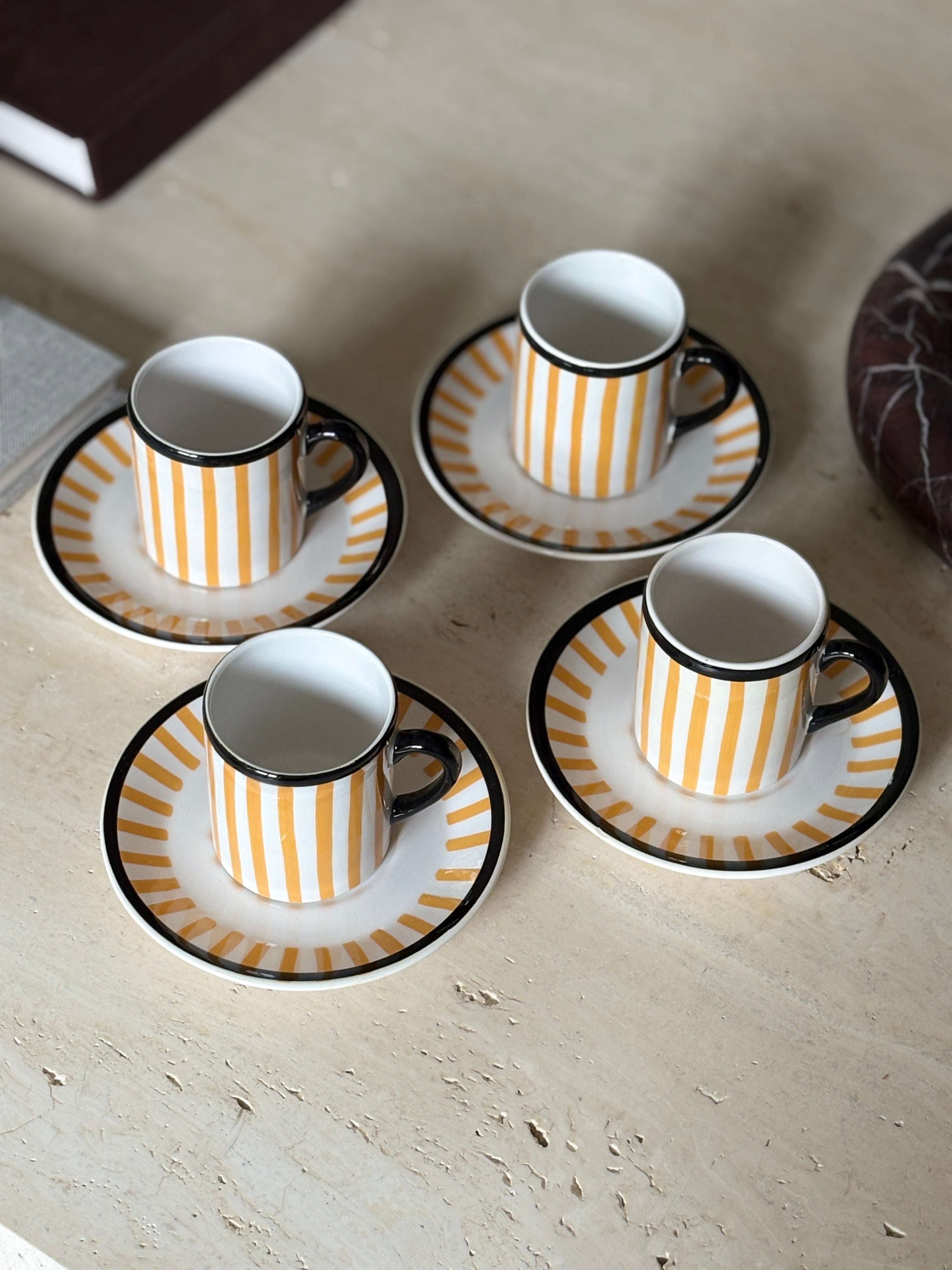 Yellow Stripe Demitasse Espresso Cups for Bonwit Teller - Made in Italy - Set of 4 | Collectors Gene