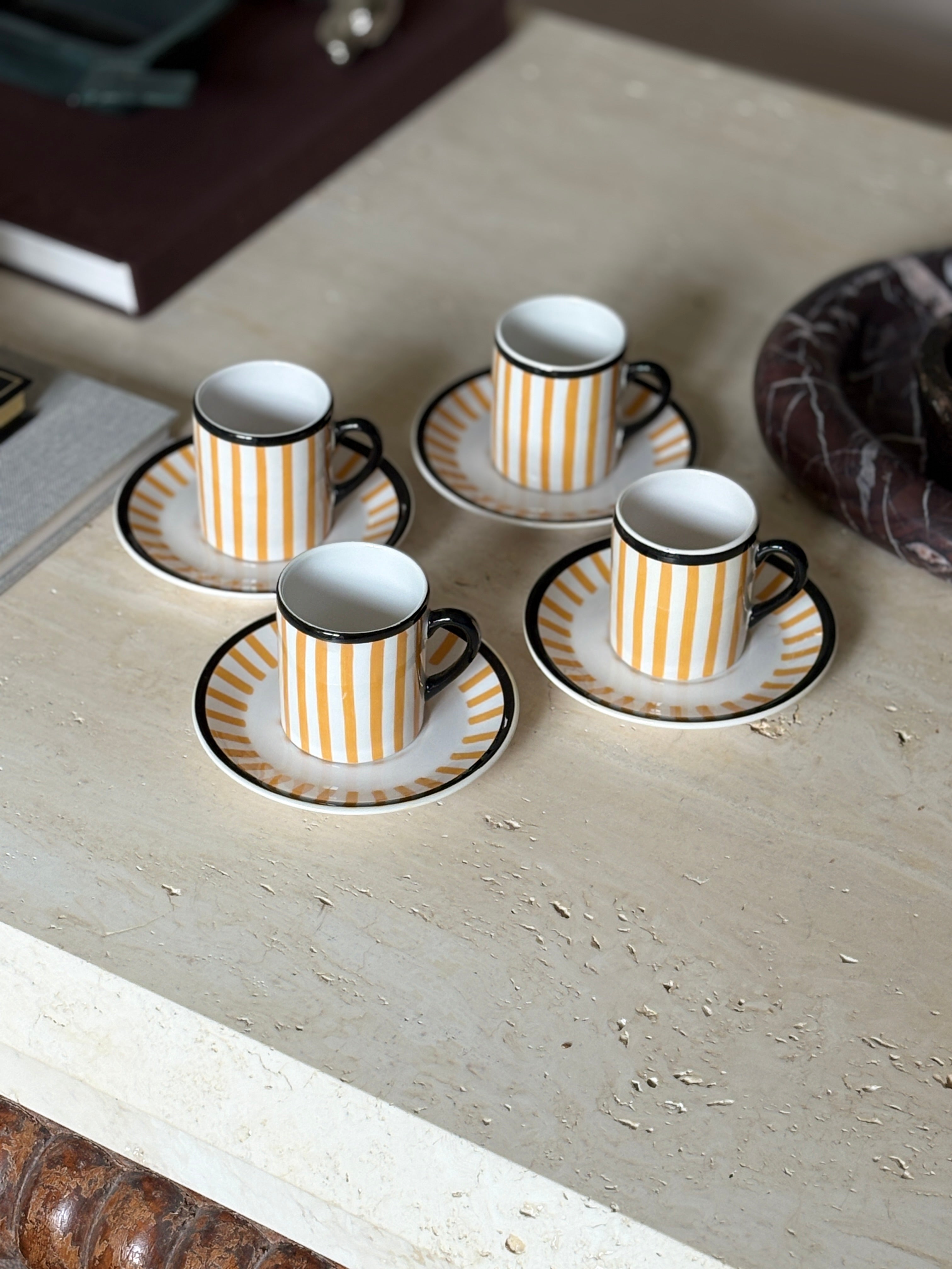 Yellow Stripe Demitasse Espresso Cups for Bonwit Teller - Made in Italy - Set of 4 | Collectors Gene
