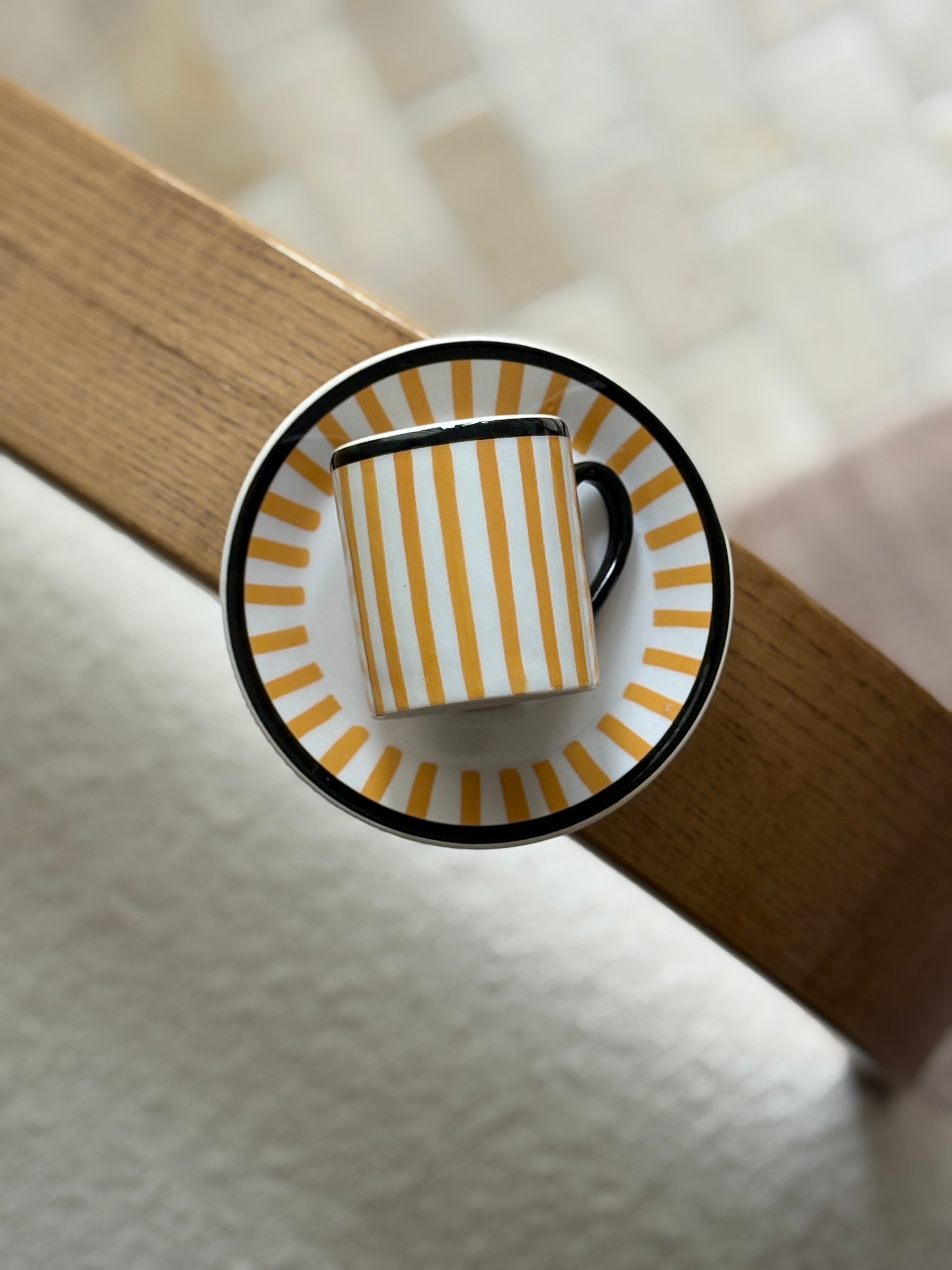 Yellow Stripe Demitasse Espresso Cups for Bonwit Teller - Made in Italy - Set of 4 | Collectors Gene