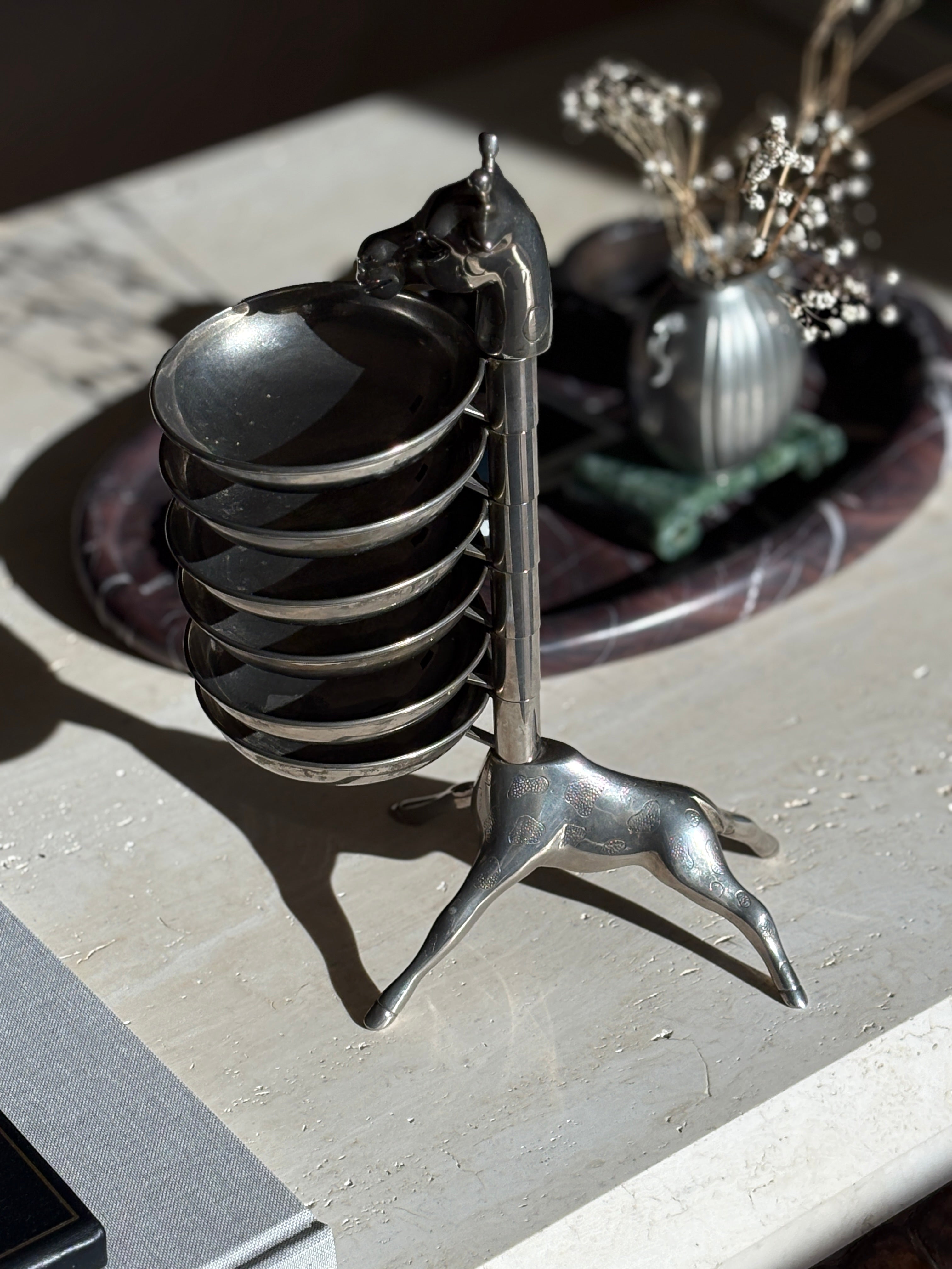 1960s Italian Giraffe Serving Stand with 6 Articulating Swivel Bowls | Collectors Gene