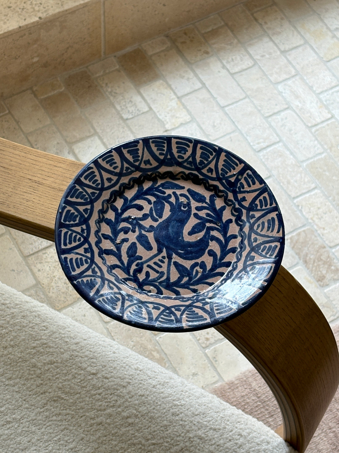 19th Century Spanish Lebrillo Plate with Bird Motif – Hand-Painted Blue Glaze No. 1 | Collectors Gene