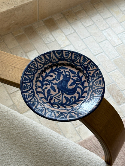 19th Century Spanish Lebrillo Plate with Bird Motif – Hand-Painted Blue Glaze No. 1 | Collectors Gene