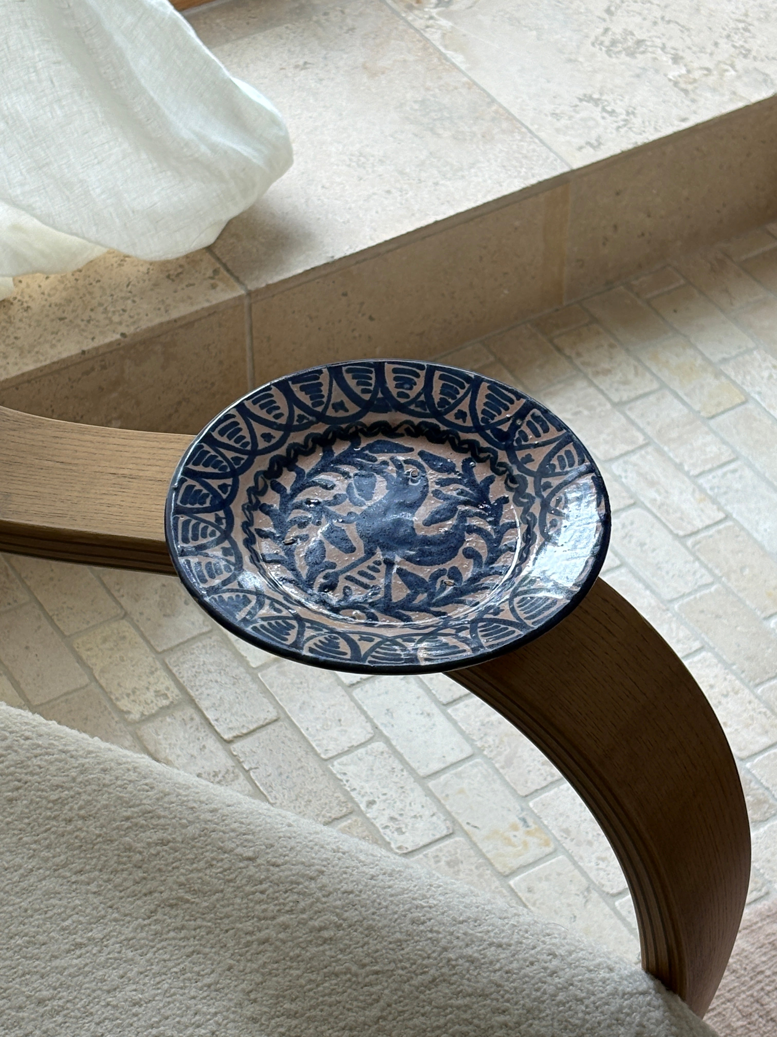 19th Century Spanish Lebrillo Plate with Bird Motif – Hand-Painted Blue Glaze No. 1 | Collectors Gene
