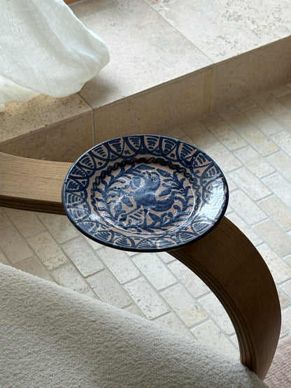 19th Century Spanish Lebrillo Plate with Bird Motif – Hand-Painted Blue Glaze No. 1 | Collectors Gene
