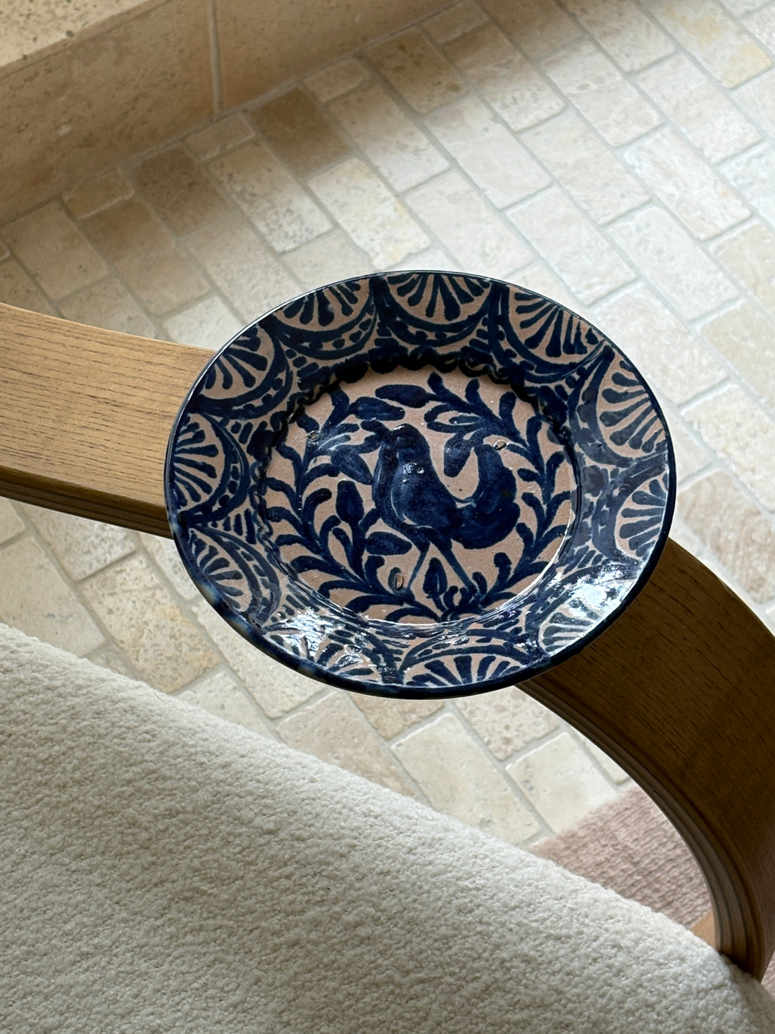 19th Century Spanish Lebrillo Plate with Bird Motif – Hand-Painted Blue Glaze No. 2 | Collectors Gene