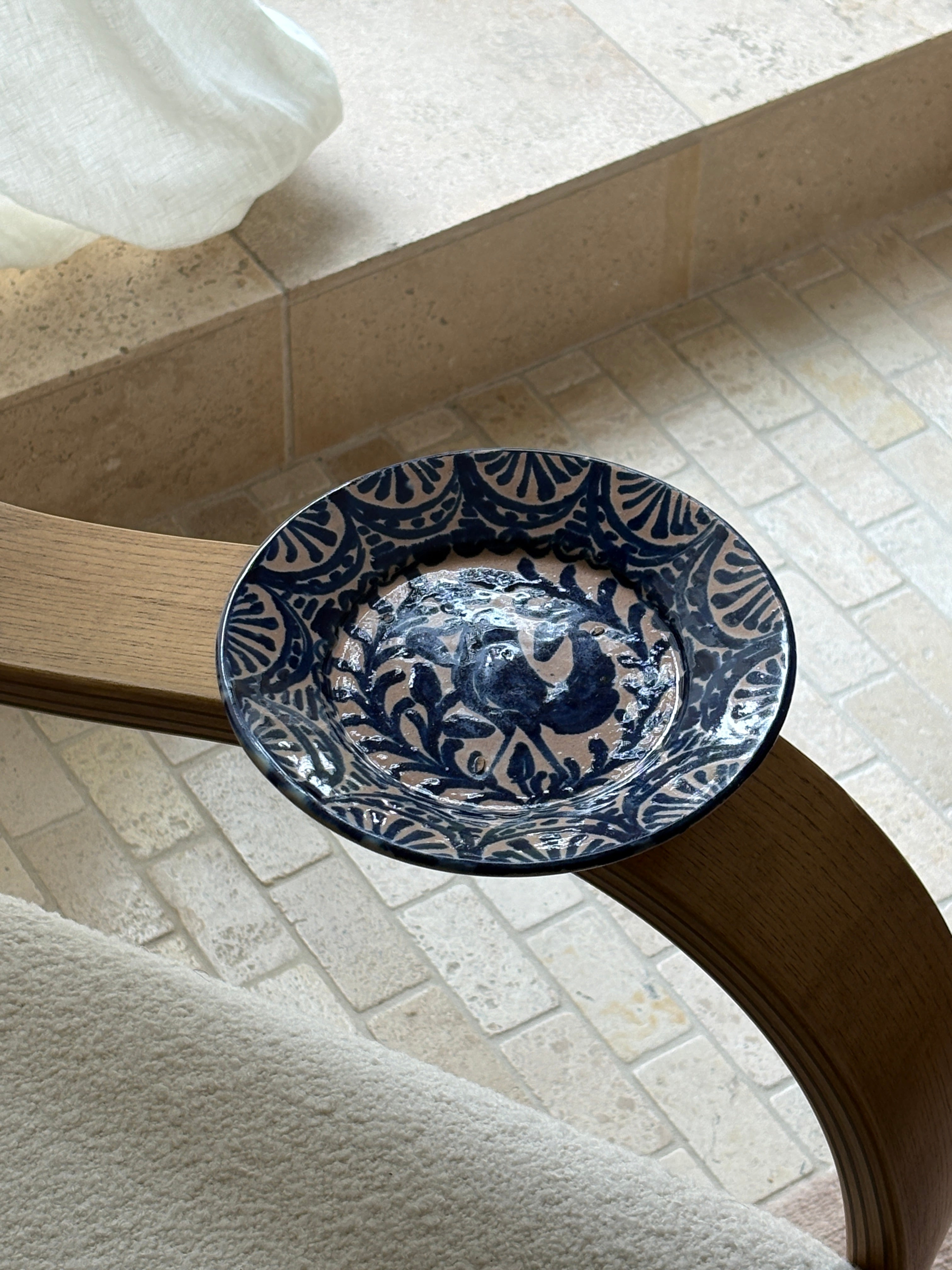 19th Century Spanish Lebrillo Plate with Bird Motif – Hand-Painted Blue Glaze No. 2 | Collectors Gene