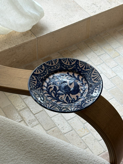 19th Century Spanish Lebrillo Plate with Bird Motif – Hand-Painted Blue Glaze No. 2 | Collectors Gene