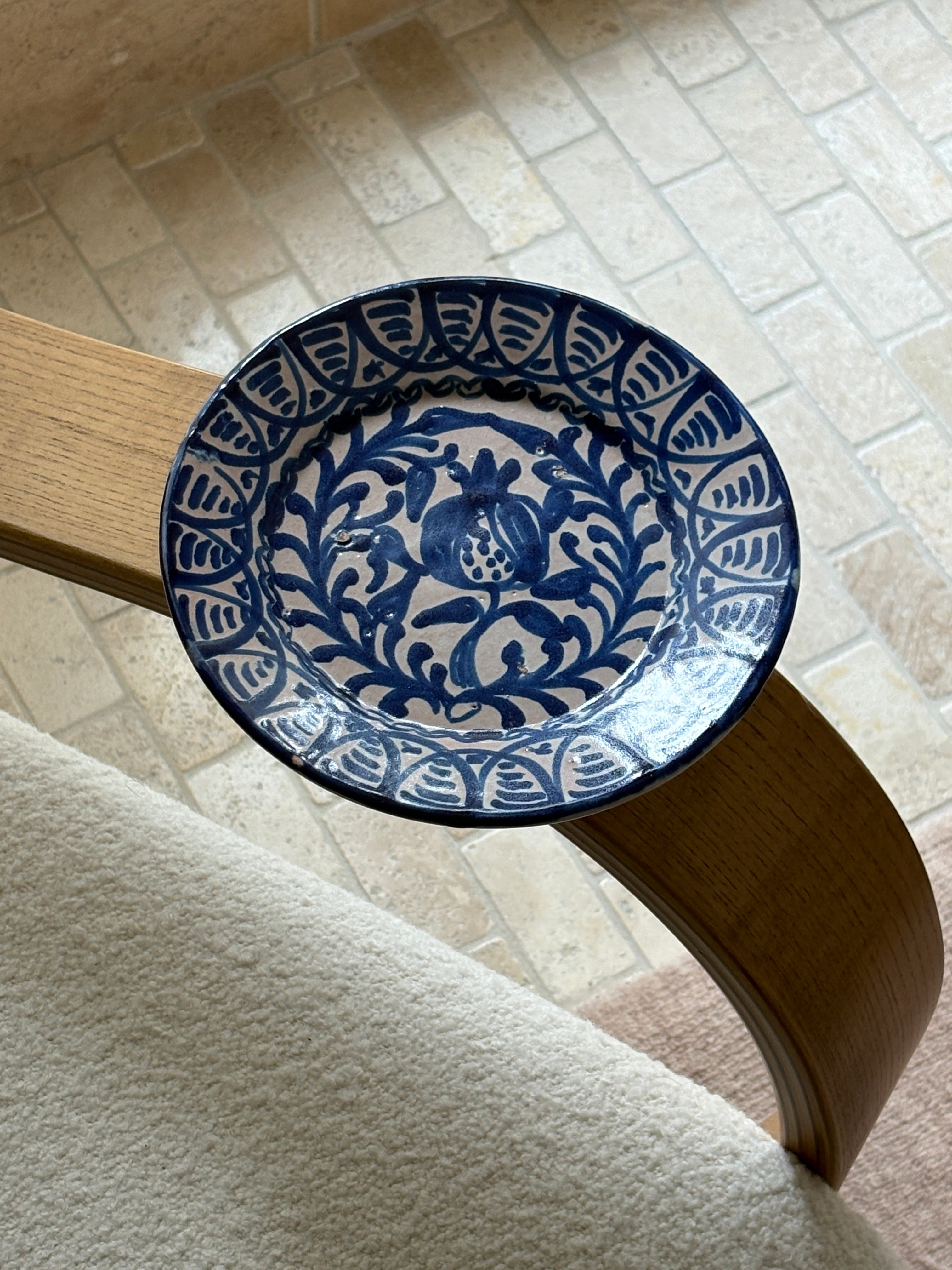 19th Century Spanish Lebrillo Plate with Pomegranate Motif – Hand-Painted Blue Glaze No. 3 | Collectors Gene