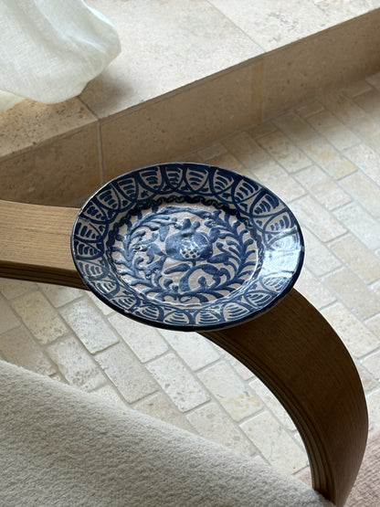 19th Century Spanish Lebrillo Plate with Pomegranate Motif – Hand-Painted Blue Glaze No. 3 | Collectors Gene