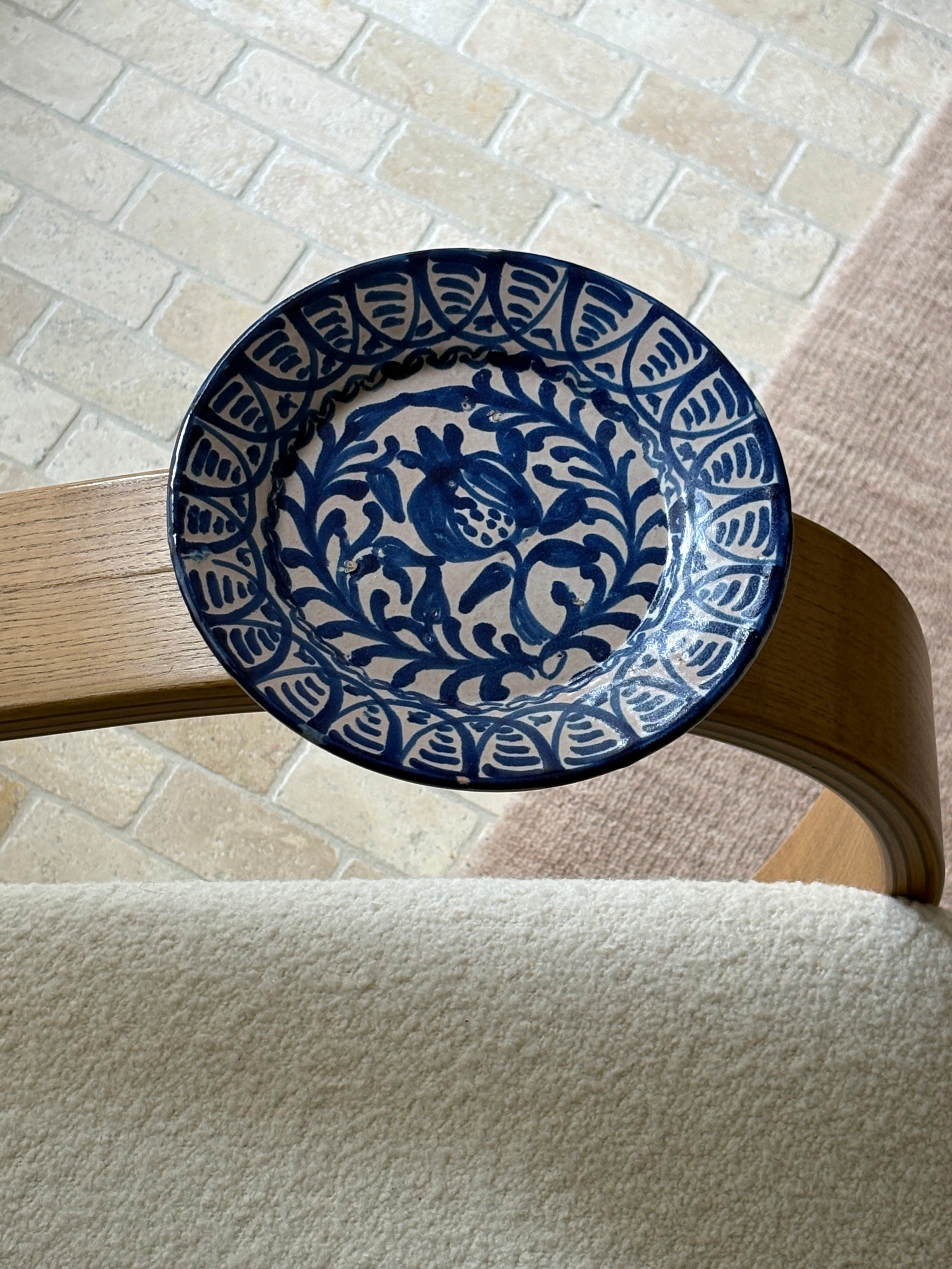 19th Century Spanish Lebrillo Plate with Pomegranate Motif – Hand-Painted Blue Glaze No. 3 | Collectors Gene
