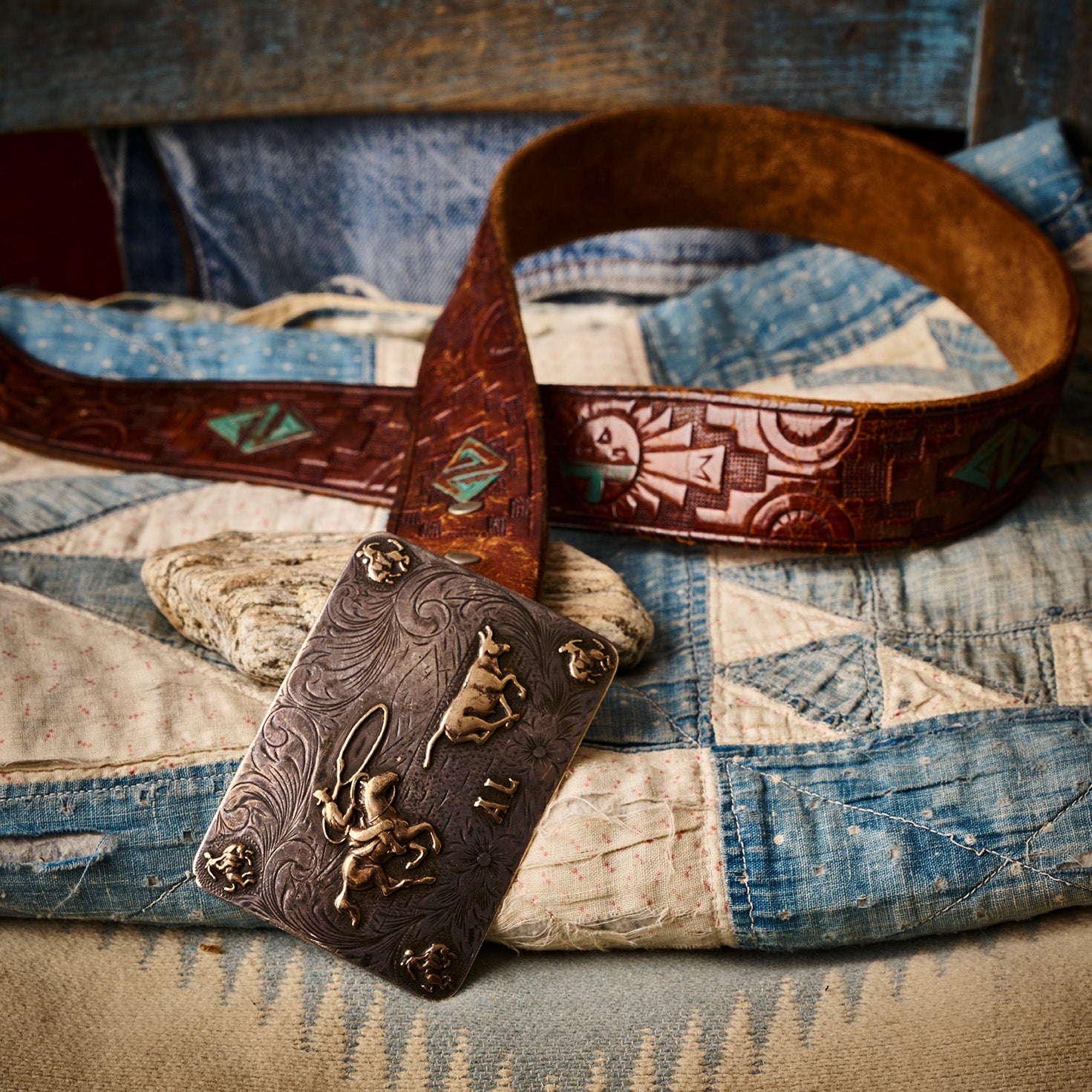 AL Belt Buckle &amp; Tooled Leather Belt 1 | Doug Bihlmaier