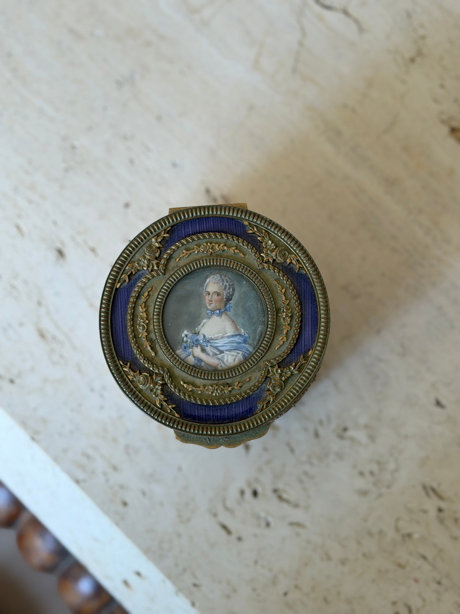Antique French Gilt Bronze Jewelry Box with Hand-Painted Miniature Portrait c. Late 19th Century | Collectors Gene