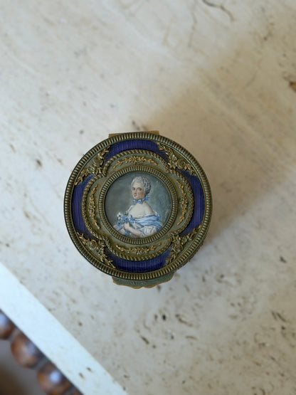 Antique French Gilt Bronze Jewelry Box with Hand-Painted Miniature Portrait c. Late 19th Century | Collectors Gene