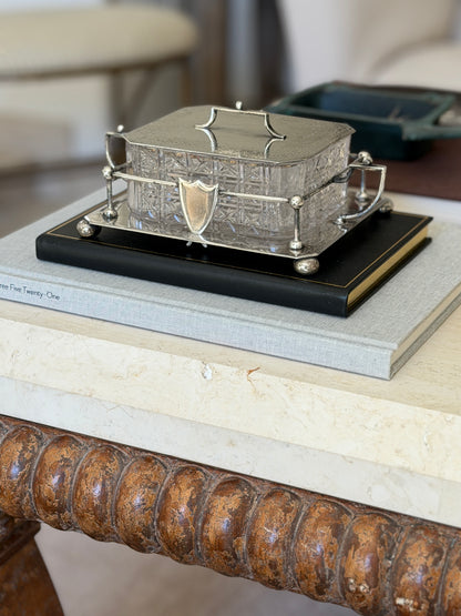 Antique Hukin Heath Sardine Box with Cut Glass Dish Silver Plate Frame Lid England c.1860 | Collectors Gene