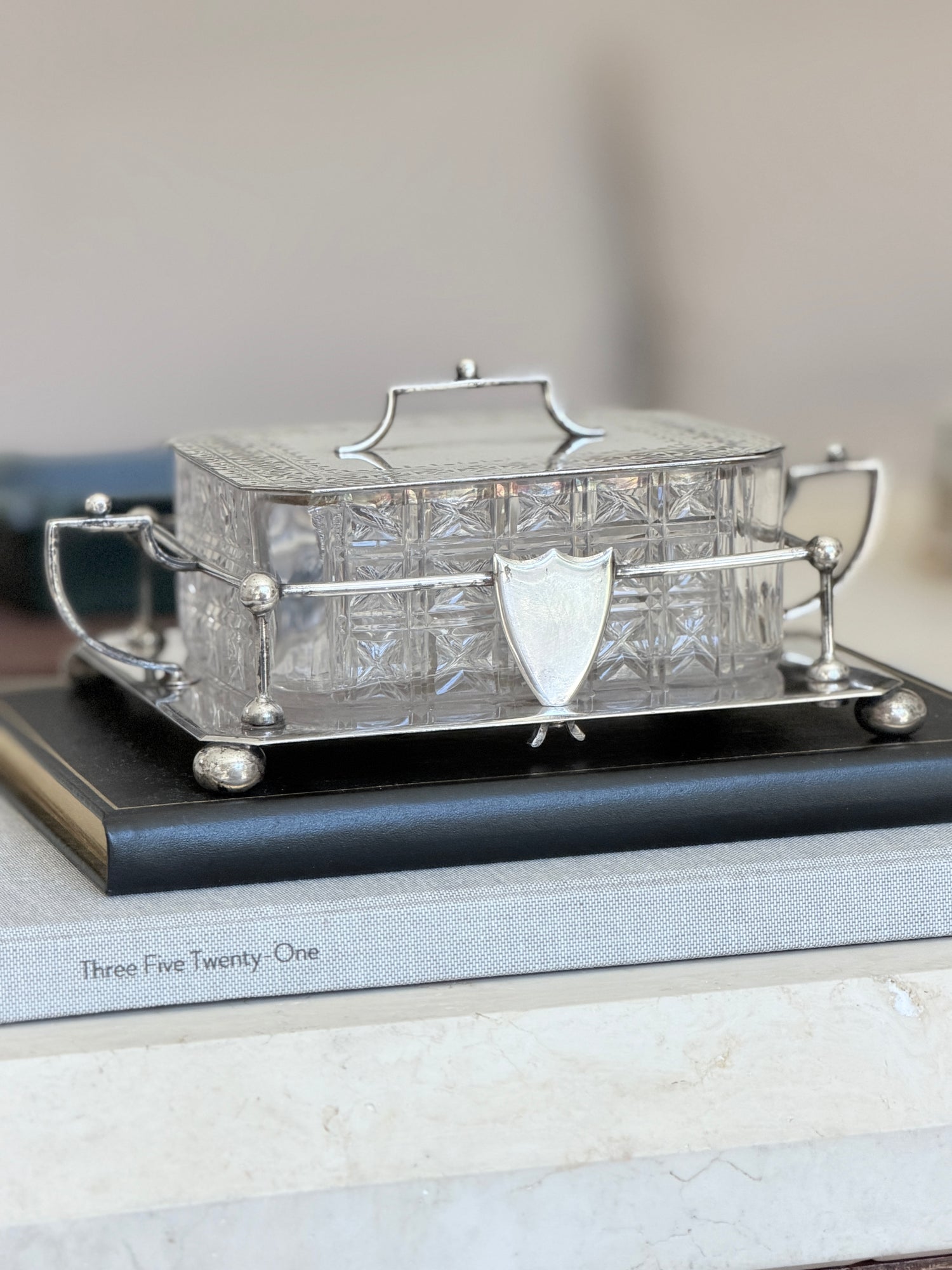 Antique Hukin Heath Sardine Box with Cut Glass Dish Silver Plate Frame Lid England c.1860 | Collectors Gene