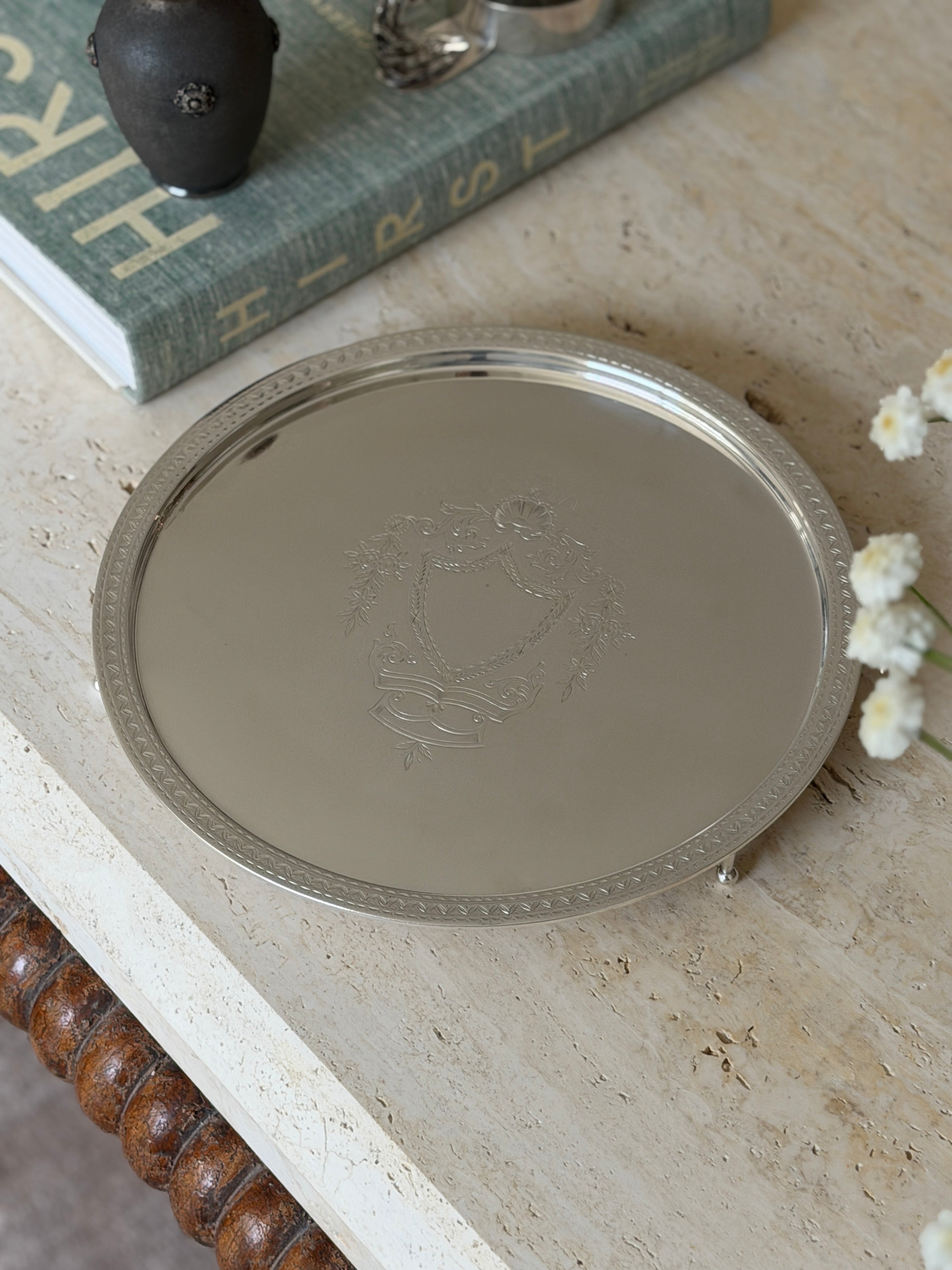 Antique Hukin Heath Silver Plated Salver with Engraved Garland Decoration - c.1880 | Collectors Gene