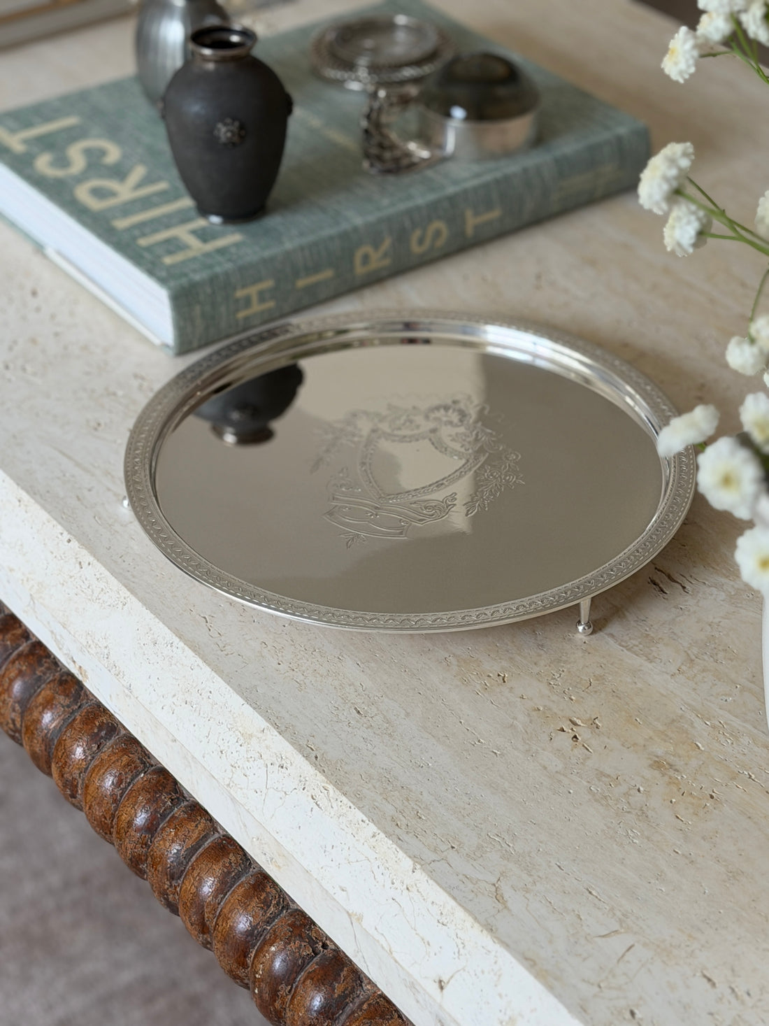 Antique Hukin Heath Silver Plated Salver with Engraved Garland Decoration - c.1880 | Collectors Gene