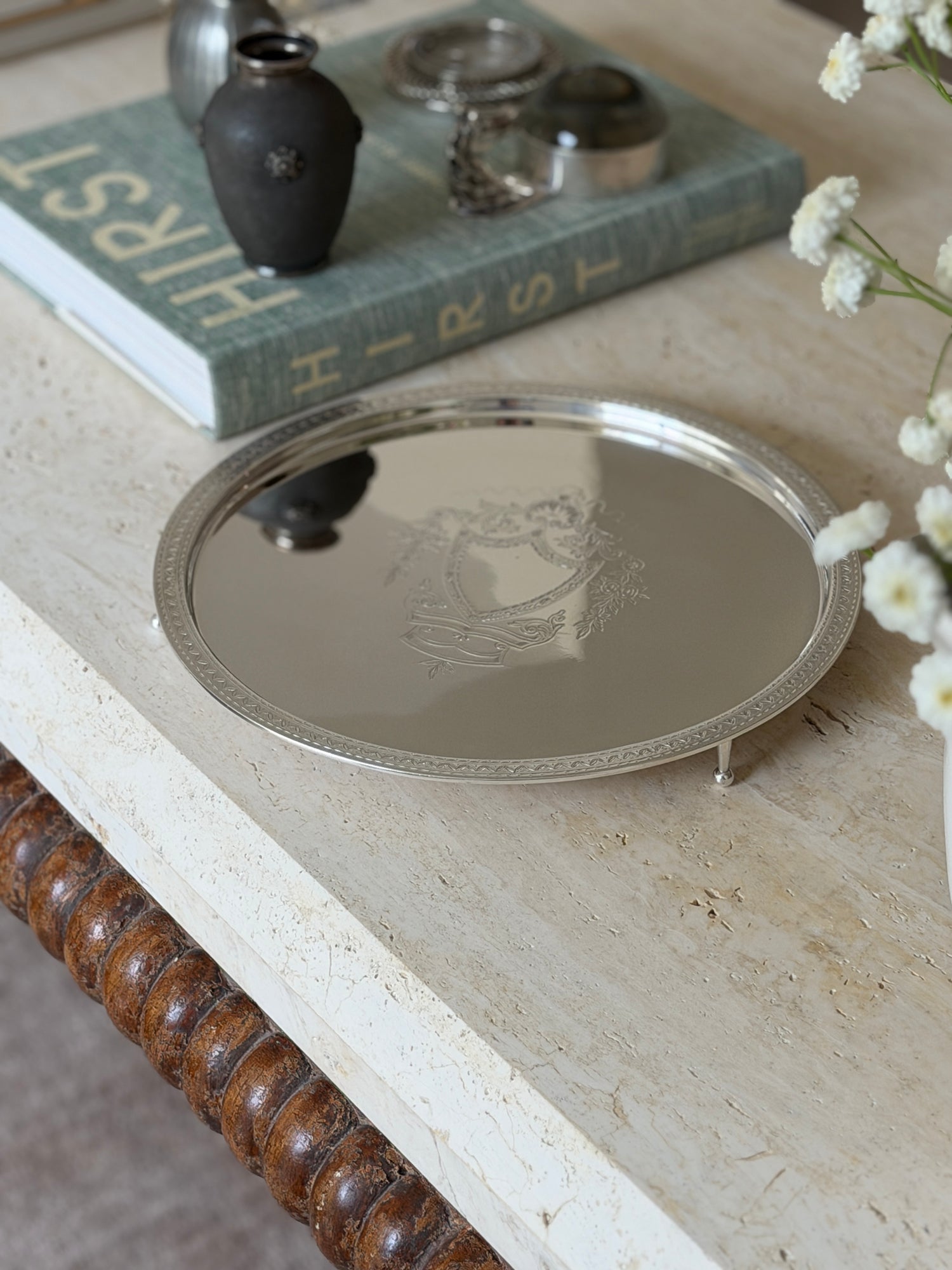Antique Hukin Heath Silver Plated Salver with Engraved Garland Decoration - c.1880 | Collectors Gene