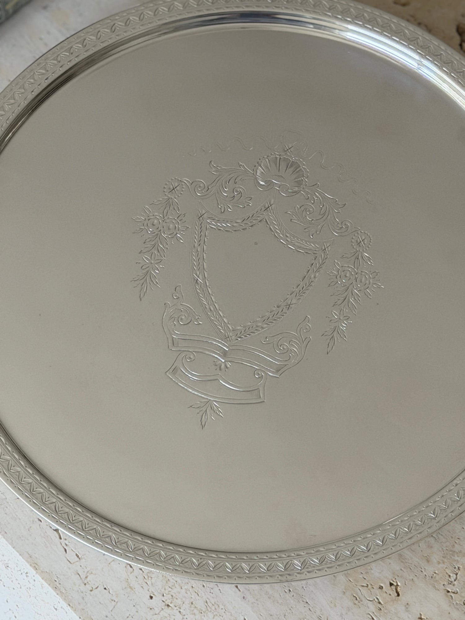 Antique Hukin Heath Silver Plated Salver with Engraved Garland Decoration - c.1880 | Collectors Gene