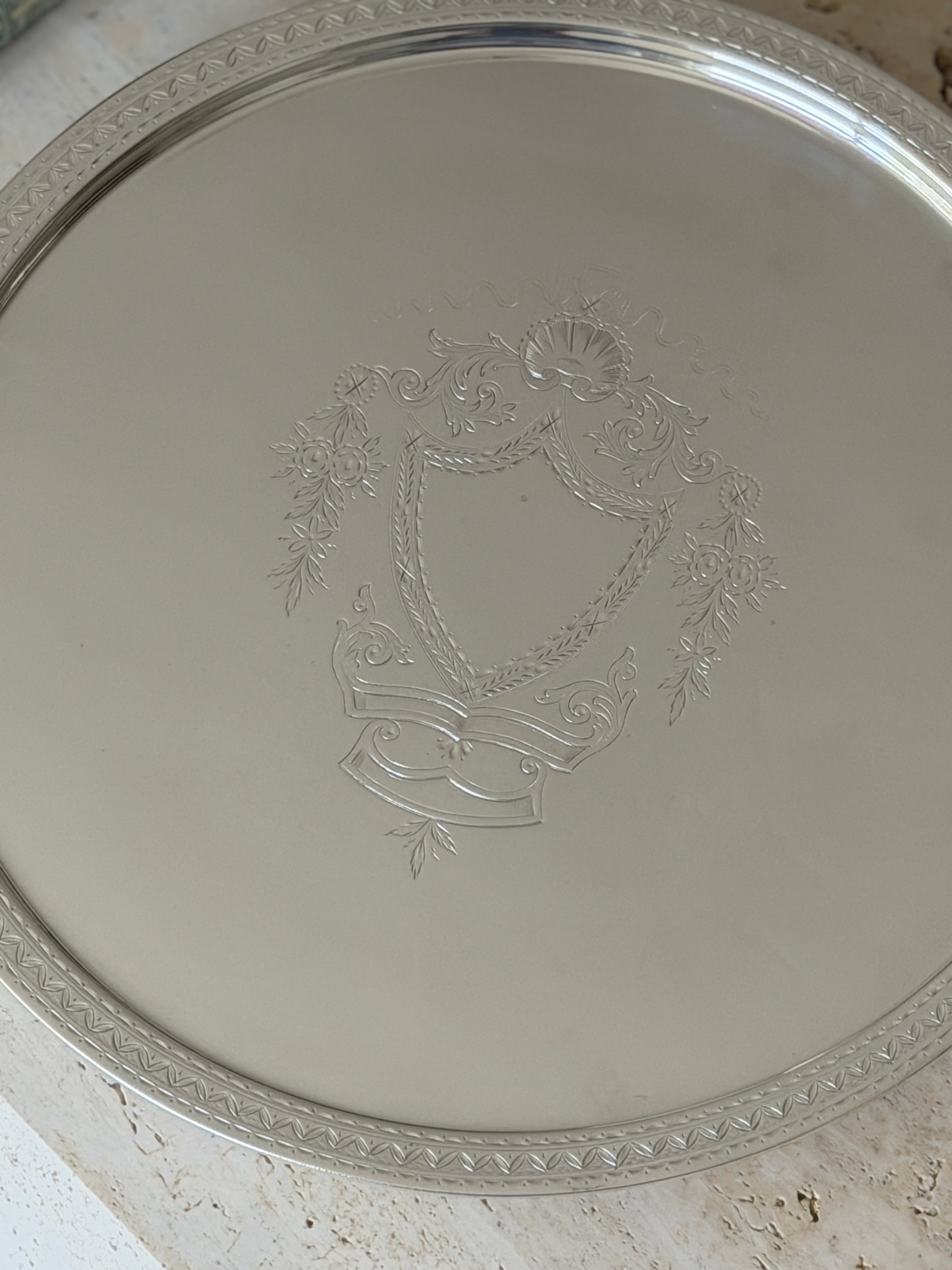 Antique Hukin Heath Silver Plated Salver with Engraved Garland Decoration - c.1880 | Collectors Gene