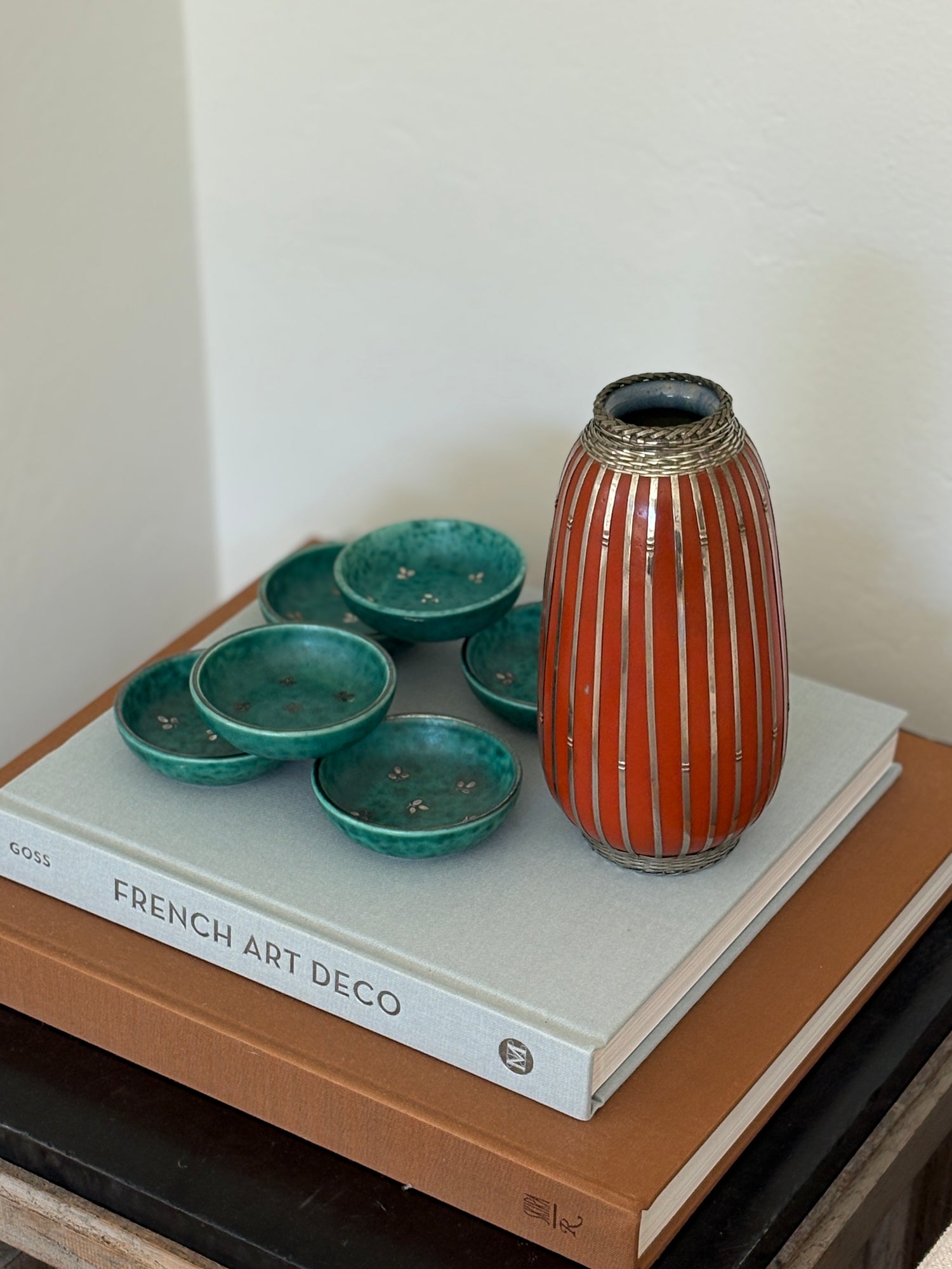 Antique Japanese Meiji Period Vase in Orange Red with Silver Basketweave | Collectors Gene