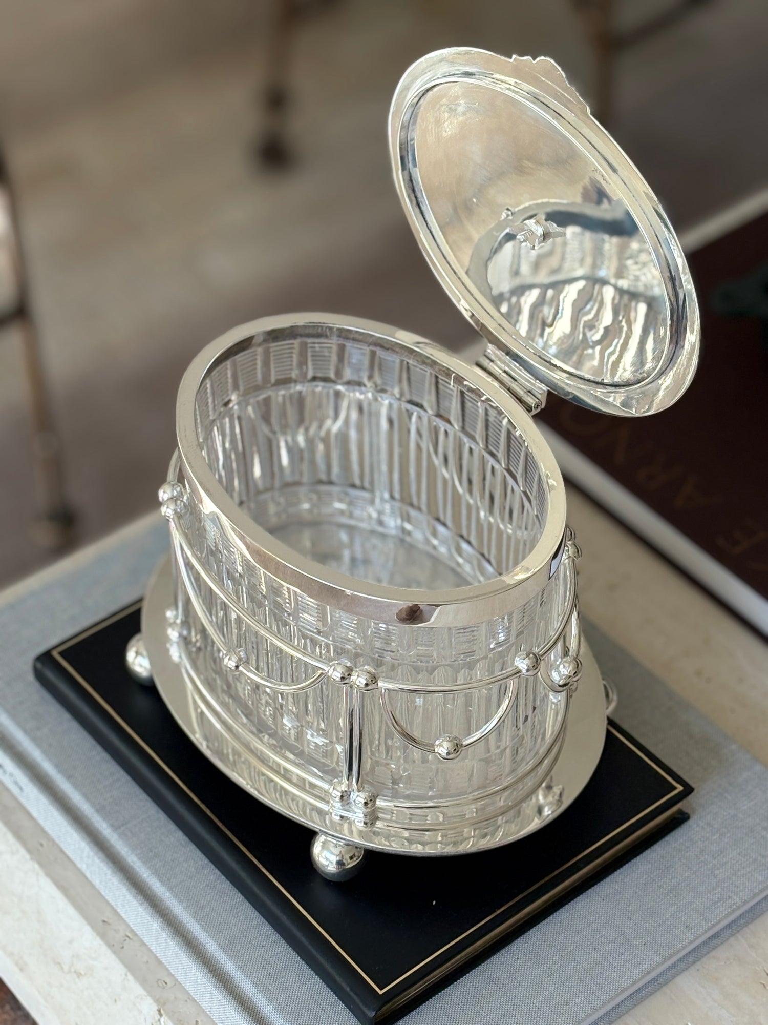 Antique Late Victorian Cut Glass &amp; Silver Plate Biscuit Box – England, c.1890s | Collectors Gene