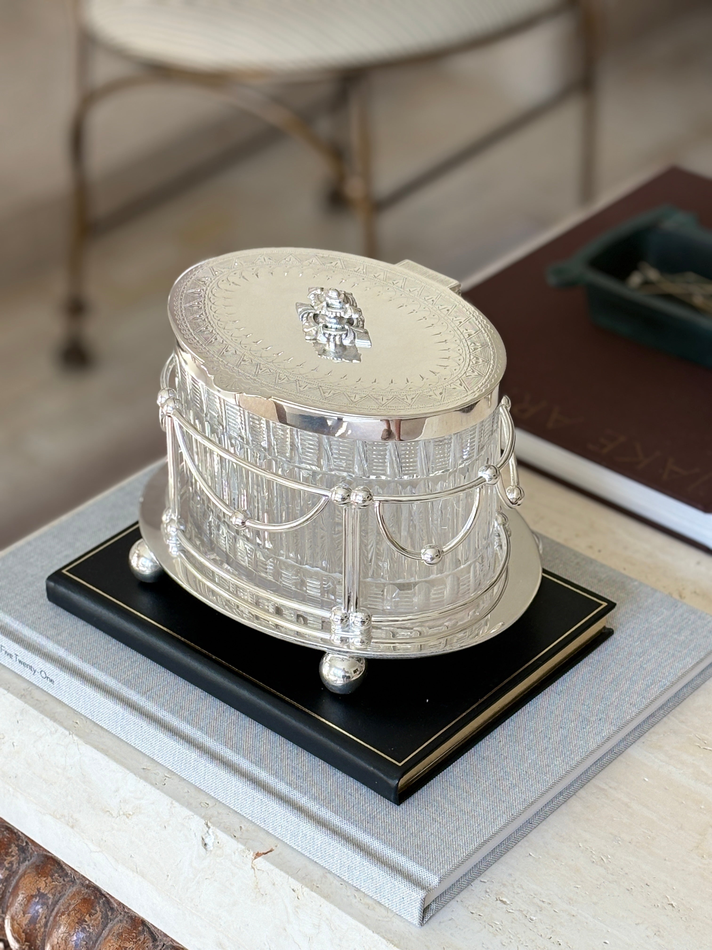 Antique Late Victorian Cut Glass &amp; Silver Plate Biscuit Box – England, c.1890s | Collectors Gene