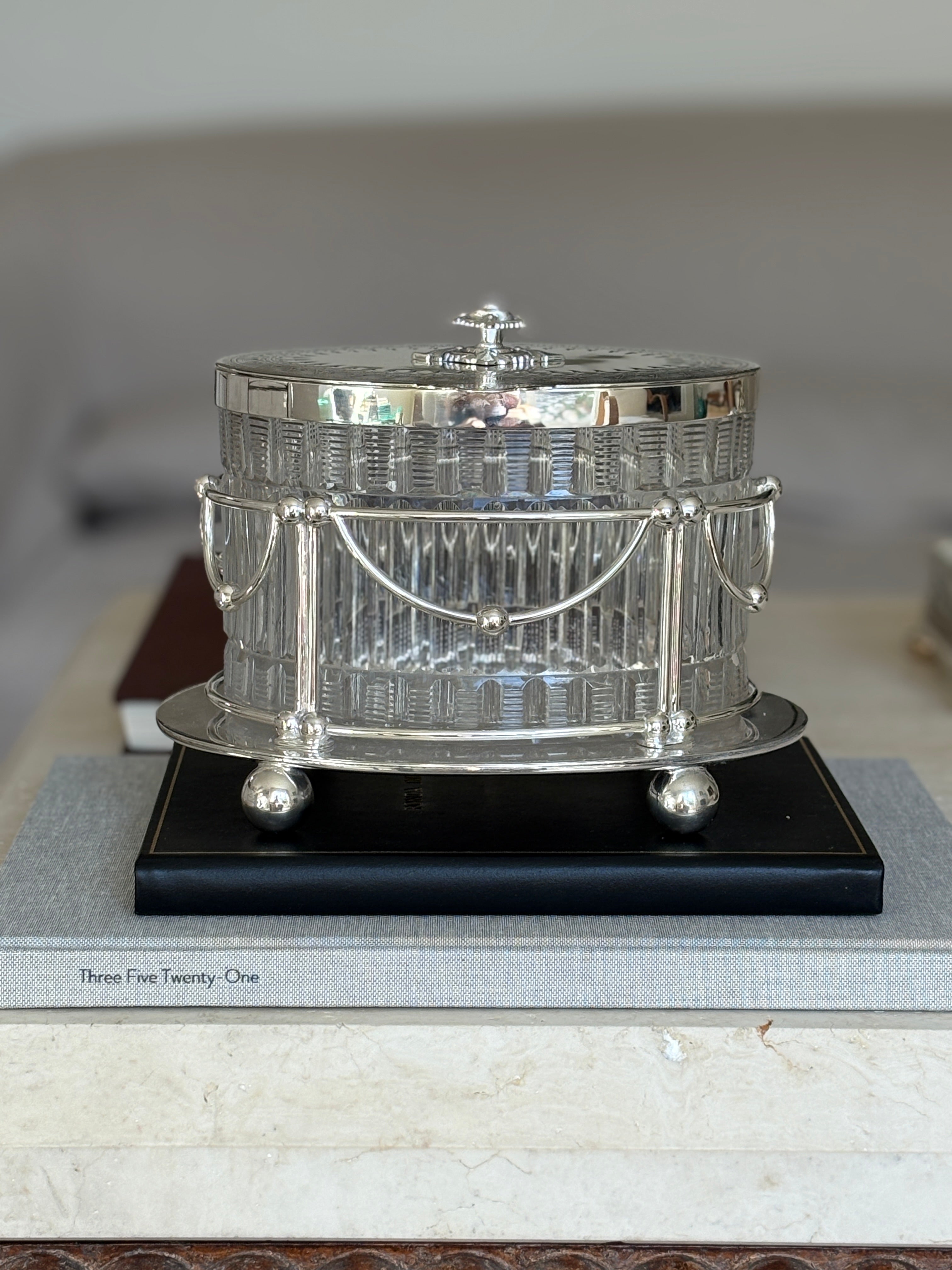 Antique Late Victorian Cut Glass &amp; Silver Plate Biscuit Box – England, c.1890s | Collectors Gene