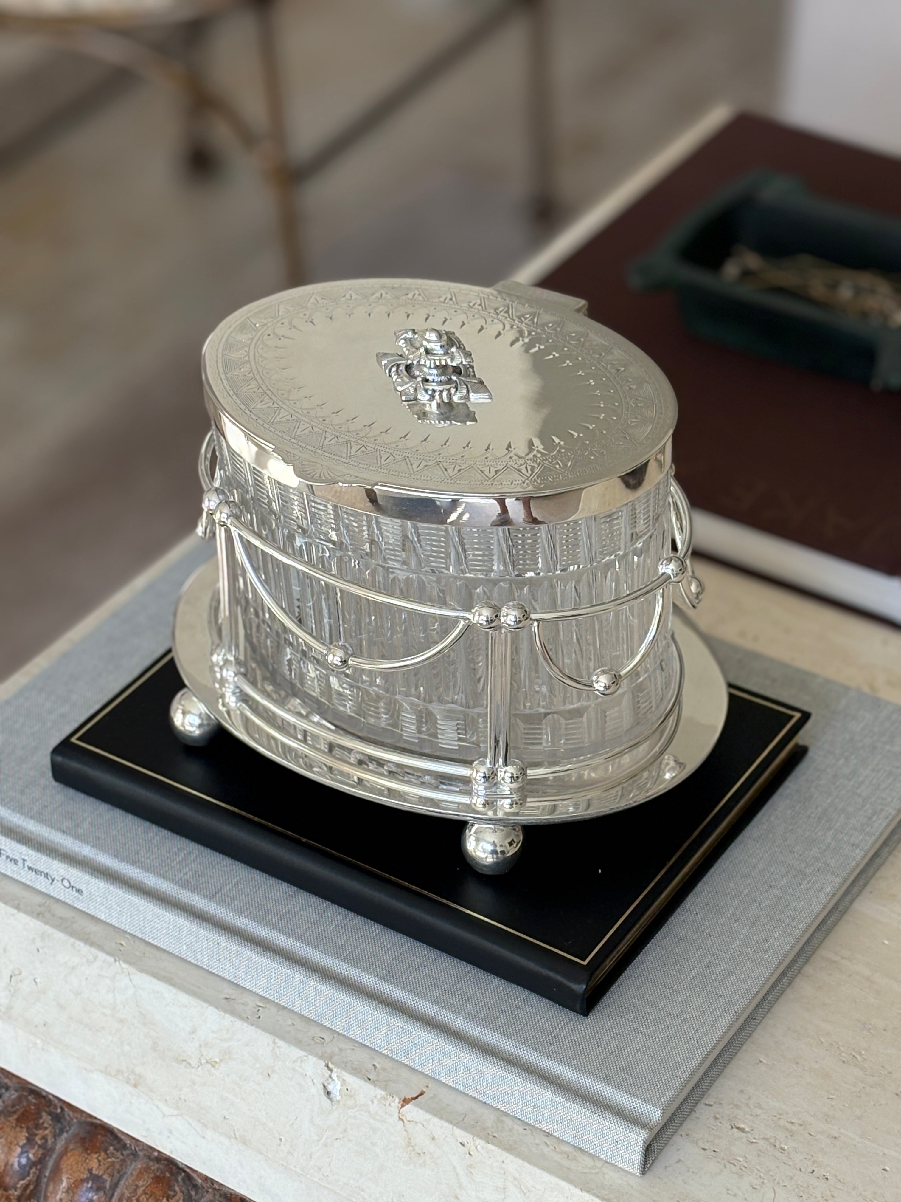 Antique Late Victorian Cut Glass &amp; Silver Plate Biscuit Box – England, c.1890s | Collectors Gene