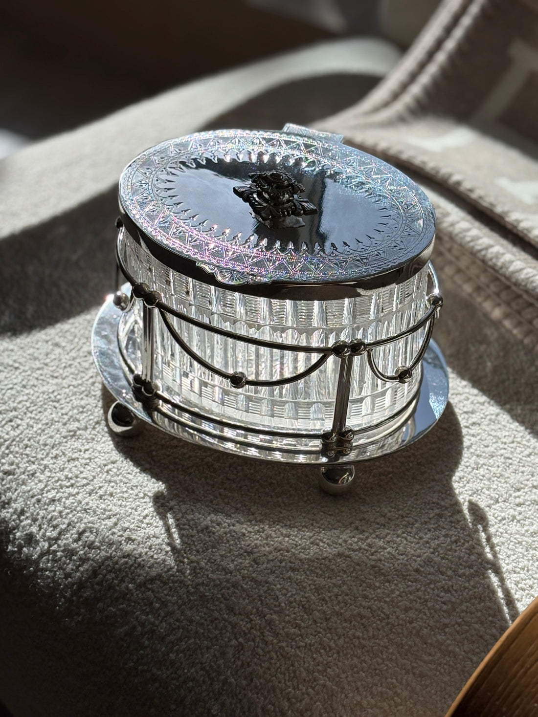 Antique Late Victorian Cut Glass &amp; Silver Plate Biscuit Box – England, c.1890s | Collectors Gene