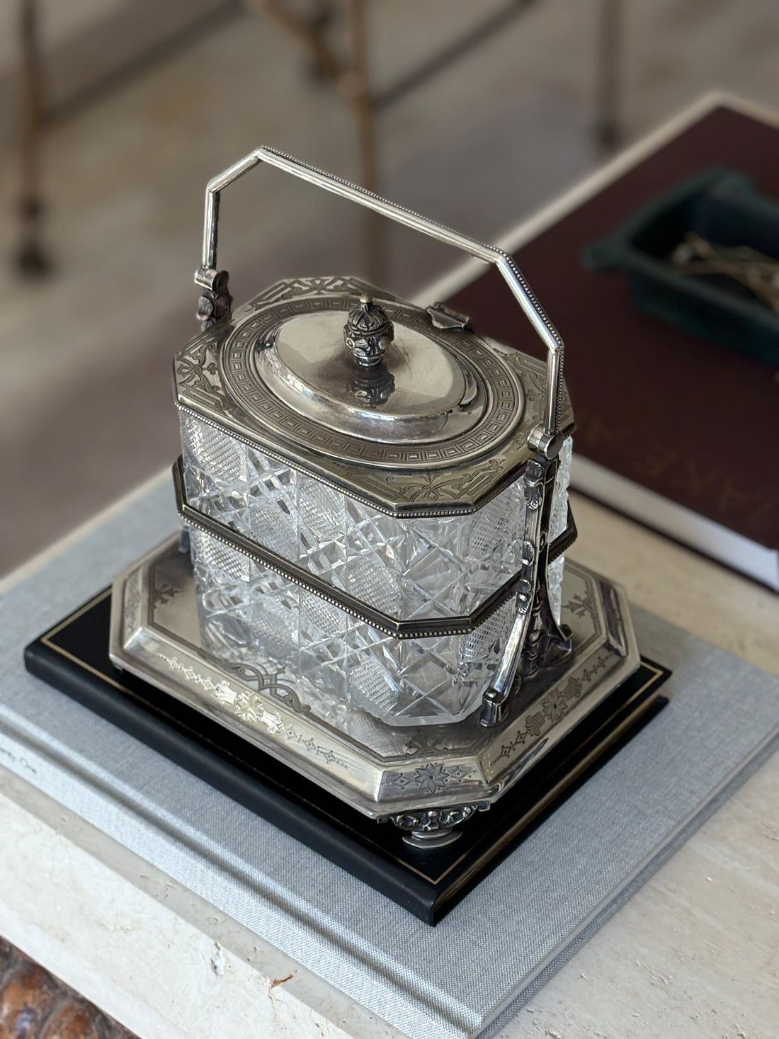 Antique Silverplate &amp; Cut Glass Biscuit Box on Stand – Boardman, Glossop &amp; Co. (Late Victorian) | Collectors Gene