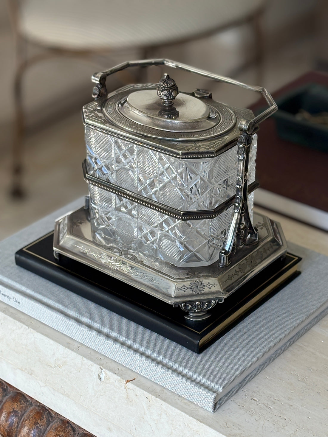 Antique Silverplate &amp; Cut Glass Biscuit Box on Stand – Boardman, Glossop &amp; Co. (Late Victorian) | Collectors Gene