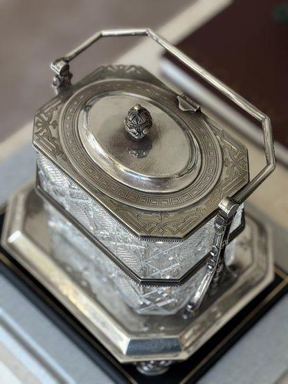 Antique Silverplate &amp; Cut Glass Biscuit Box on Stand – Boardman, Glossop &amp; Co. (Late Victorian) | Collectors Gene