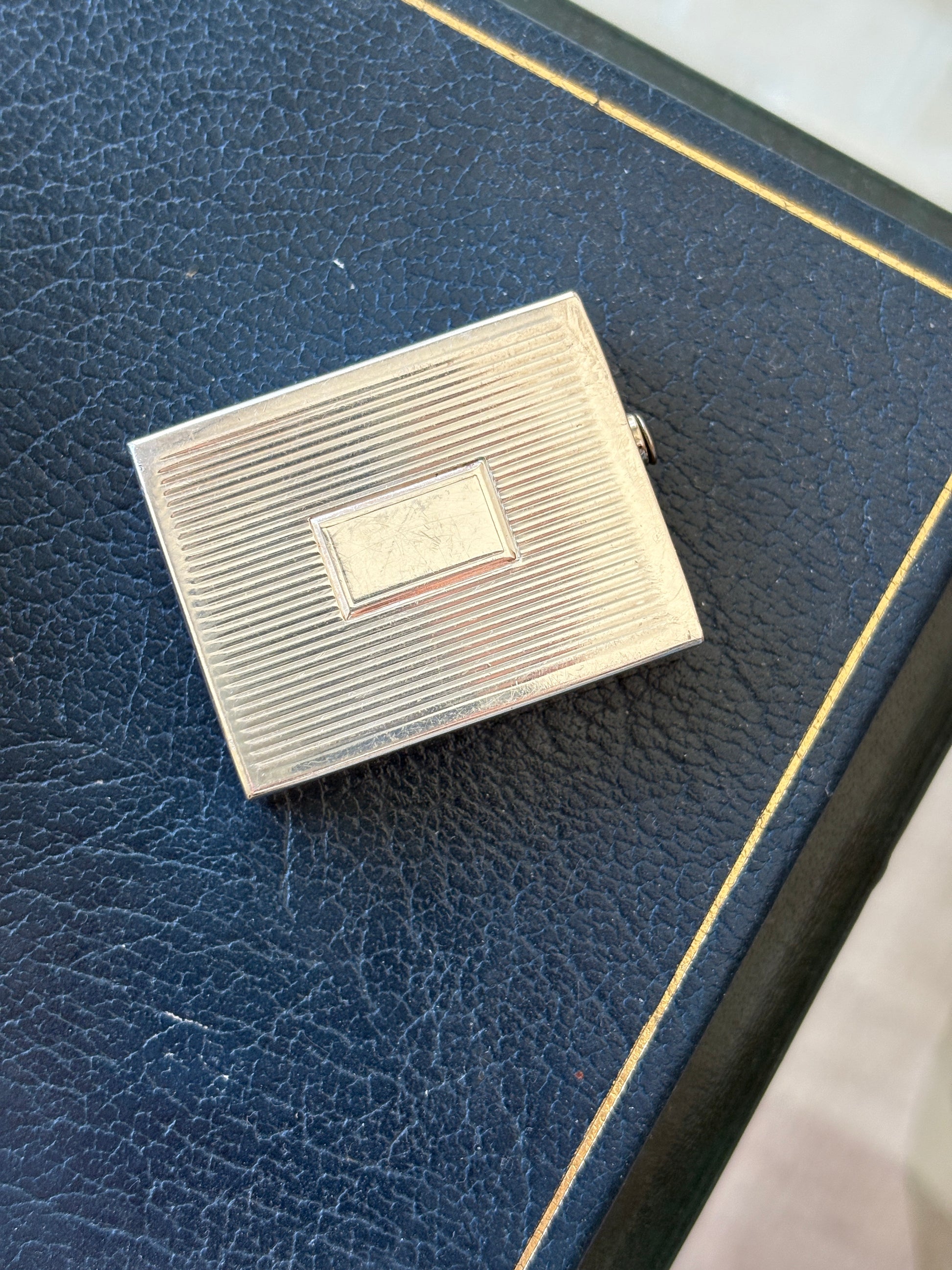 Art Deco Engine Turned Silver-Plated Pill Box | Collectors Gene Vintage Shop