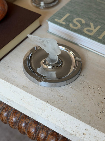 Art Deco frosted glass ashtray featuring the Lady Nicotine figure